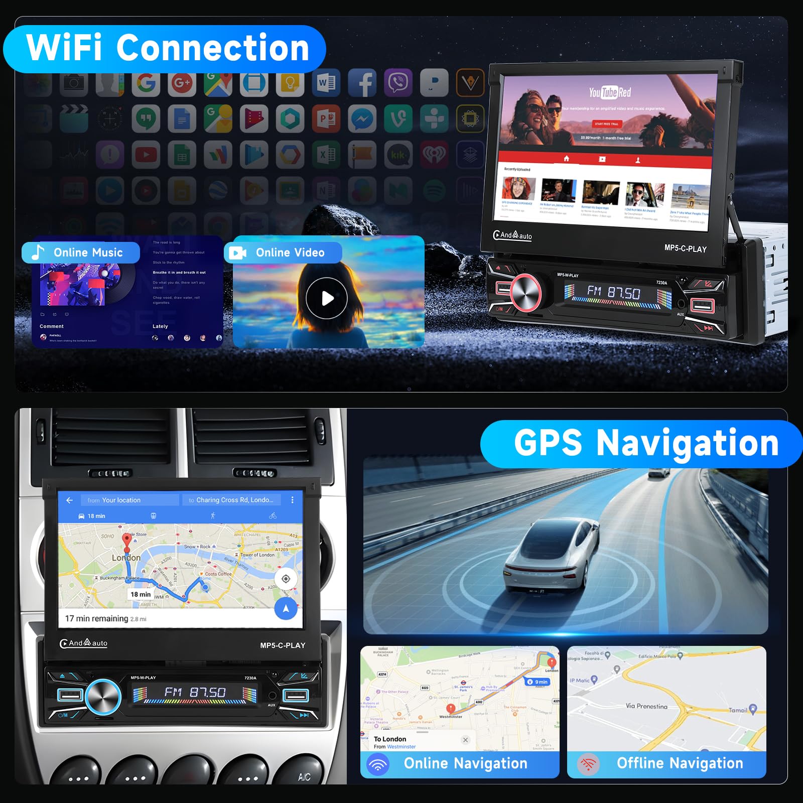 Test Hodozzy Autoradio Android 1 Din Avec écran Rétractable 7 Pouces
