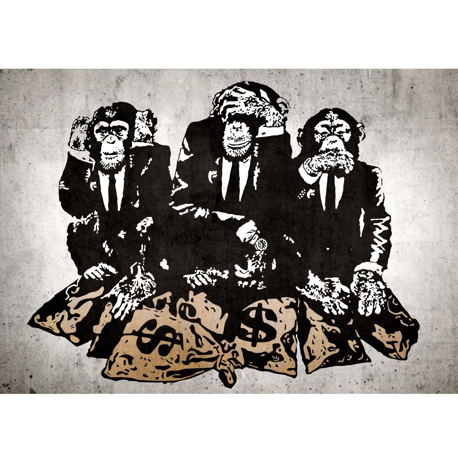 Runa Art Papel Tapiz Fotográfico Monos De Arte Callejero Banksy 352 X 250 Cm Lana Fondo De Pantalla XXL Moderna Decoración De Pared Sala Cuarto