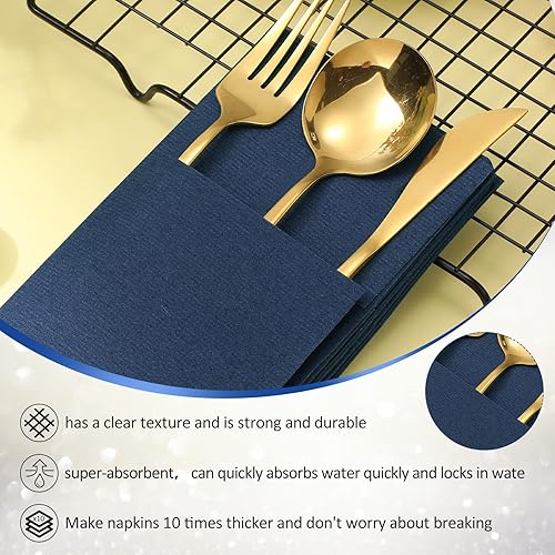 Miniatura 5 de 150 servilletas de papel de lino desechables Airlaid para cena, toalla de mano para invitados con bolsillo integrado para cubiertos para cubiertos,