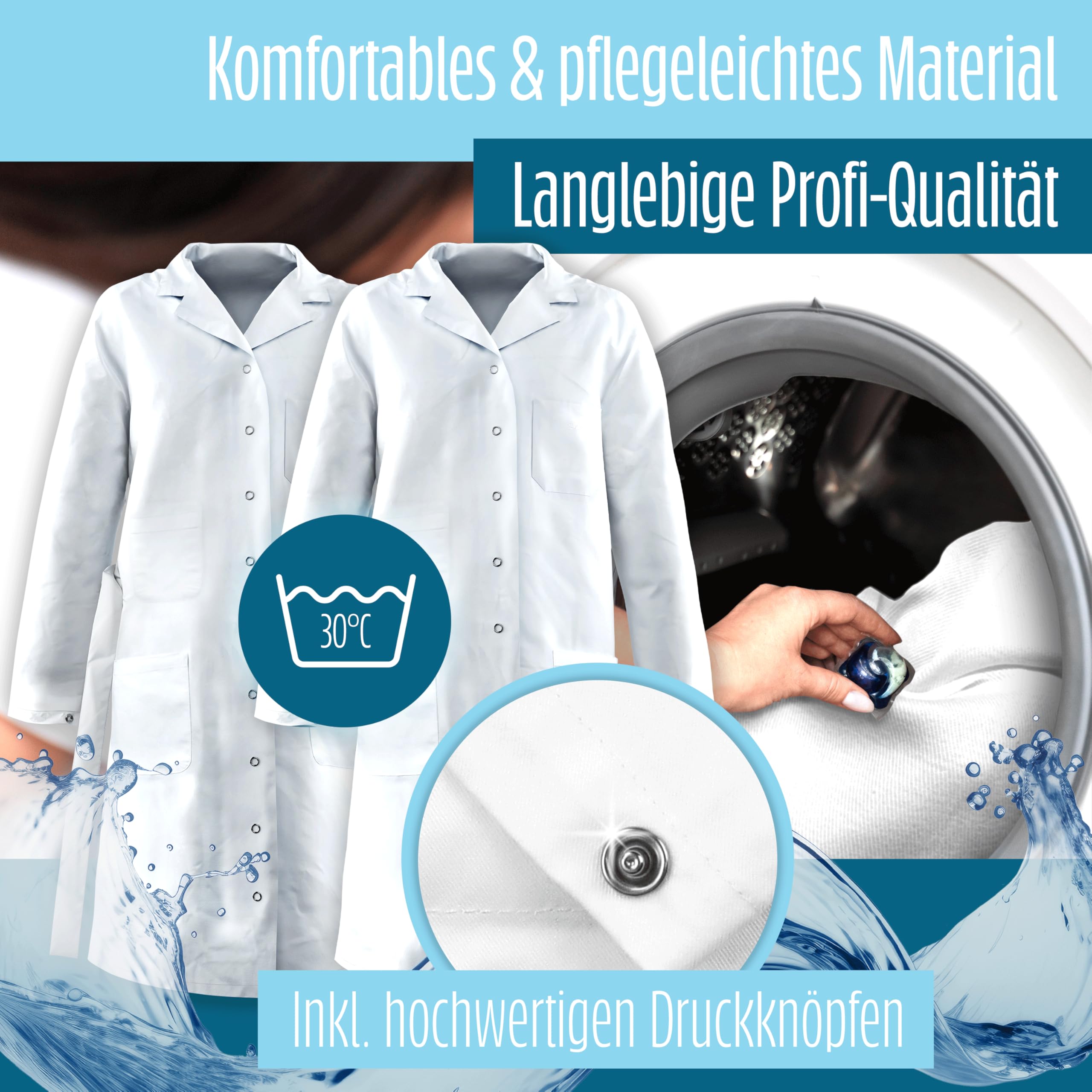 Bata de laboratorio blanca 100% algodón (200 g/m²) con múltiples bolsillos para laboratorios, hospitales, profesiones médicas, estudiantes, escuelas, para hombres y mujeres.