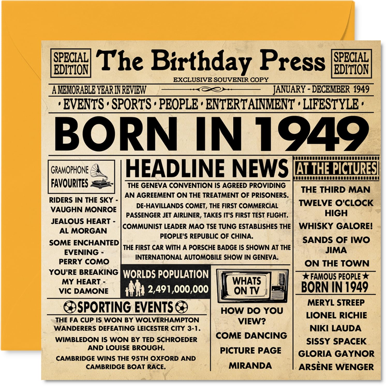 77th Birthday Cards for Men Women - Born In 1949 Newspaper - Happy 77 Birthday Card for Grandad Grandma Nan Vintage Retro Back In 1949, 145mm Bday Greeting Cards