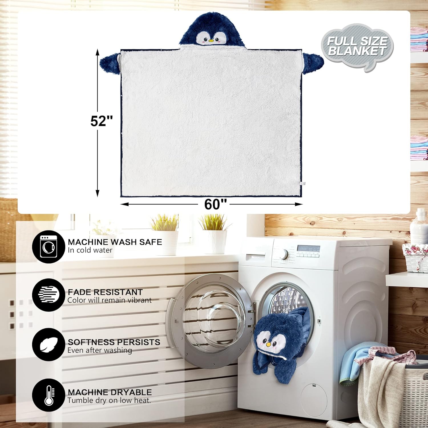 Penguin Wearable Hooded Blanket for Adults – Super Soft Warm Cozy Plush Flannel Fleece & Sherpa Hoodie Throw Cloak Wrap - Penguin Gifts for Women Adults Girls and Kids - Image 6