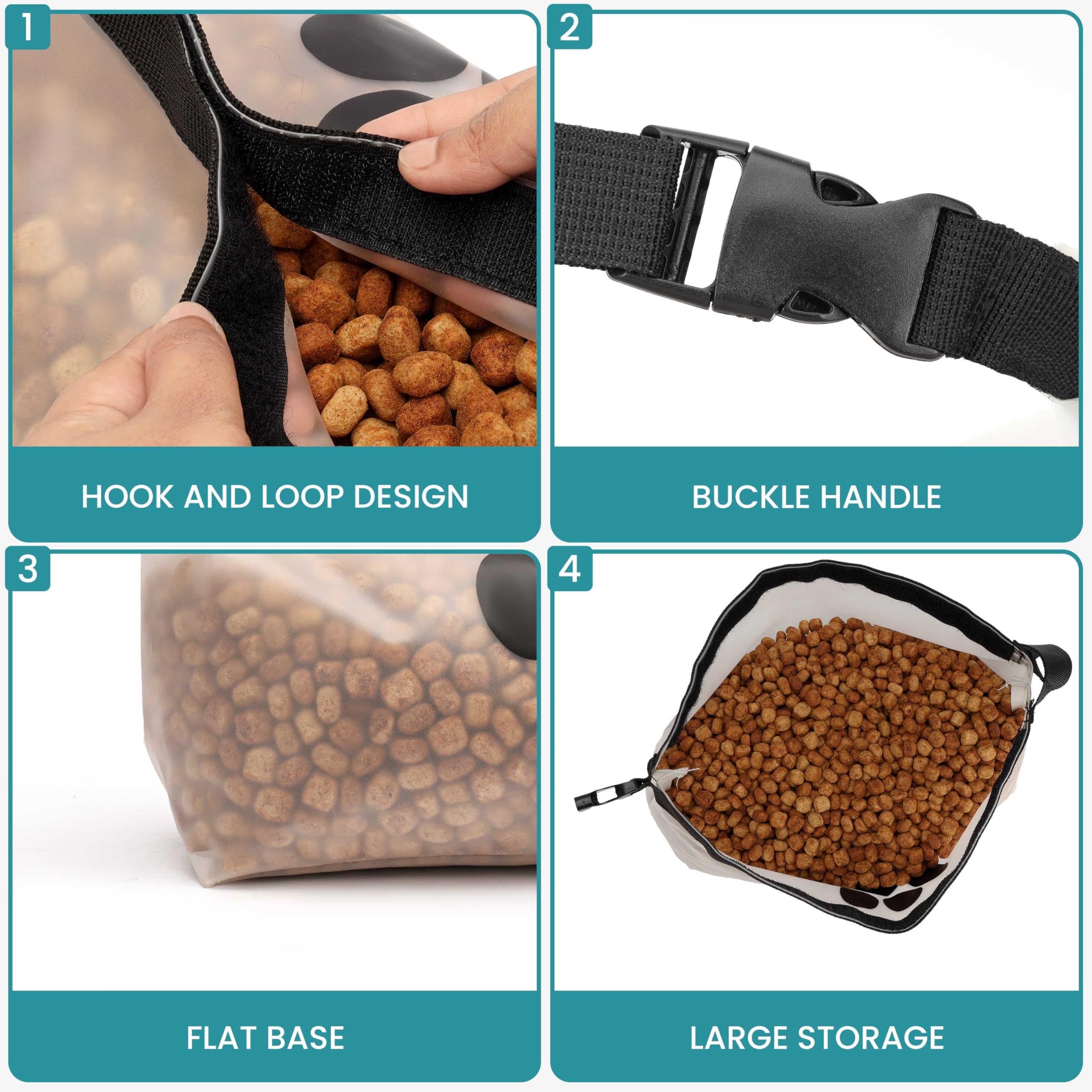 BELLE VOUS Lot de 2 Sacs de Conservation de Nourriture pour Chien - Gamelle de Voyage Pliable - Bol Portable pour Le Transport et la Pension - Conserve la Fraîcheur des Croquettes