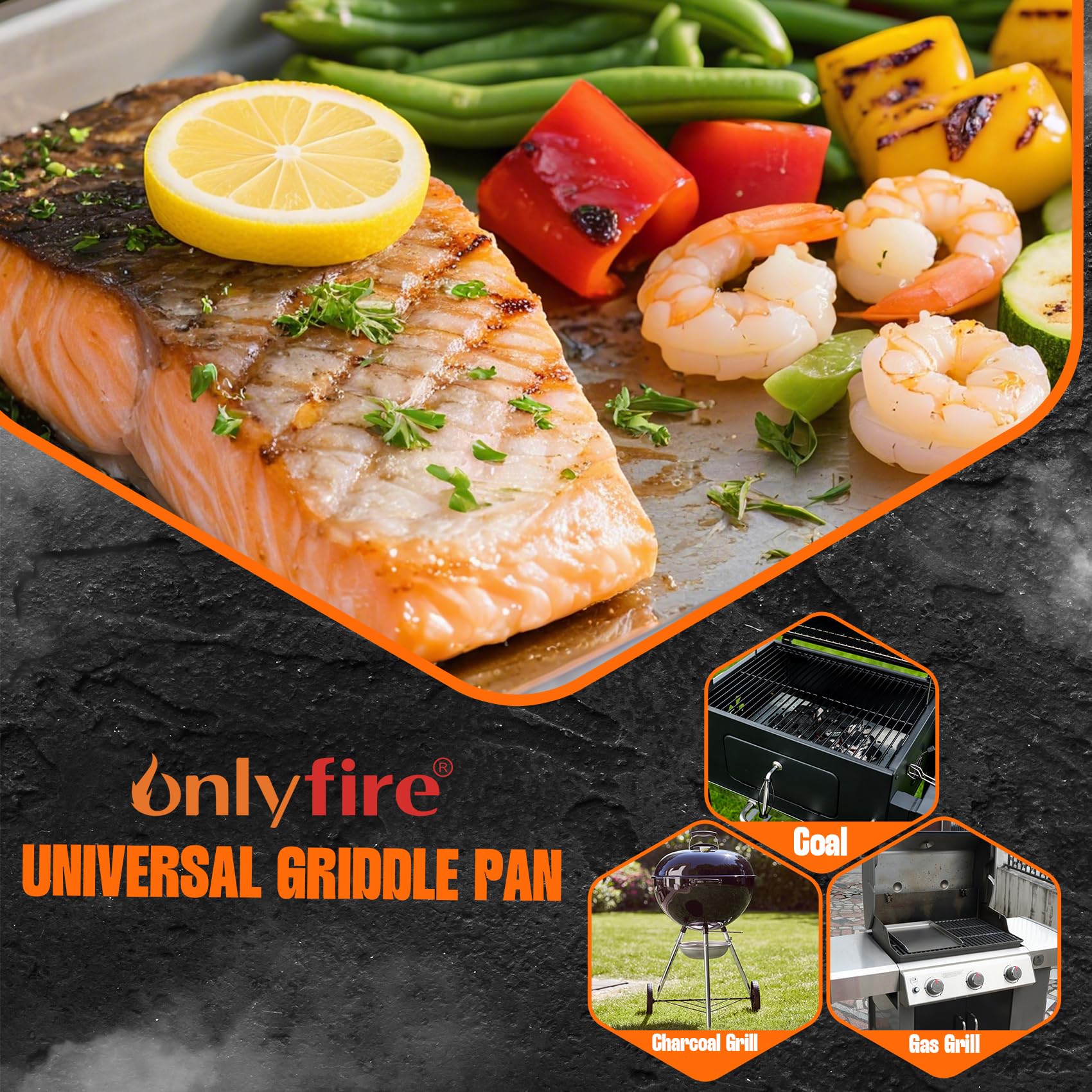 Onlyfire Plancha para parrilla de SUS304 acero inoxidable, para cocinar carne, pescado o cualquier otro alimento a la parrilla,para barbacoa de carbón, plancha, parrilla de gas y más,40x 30cm