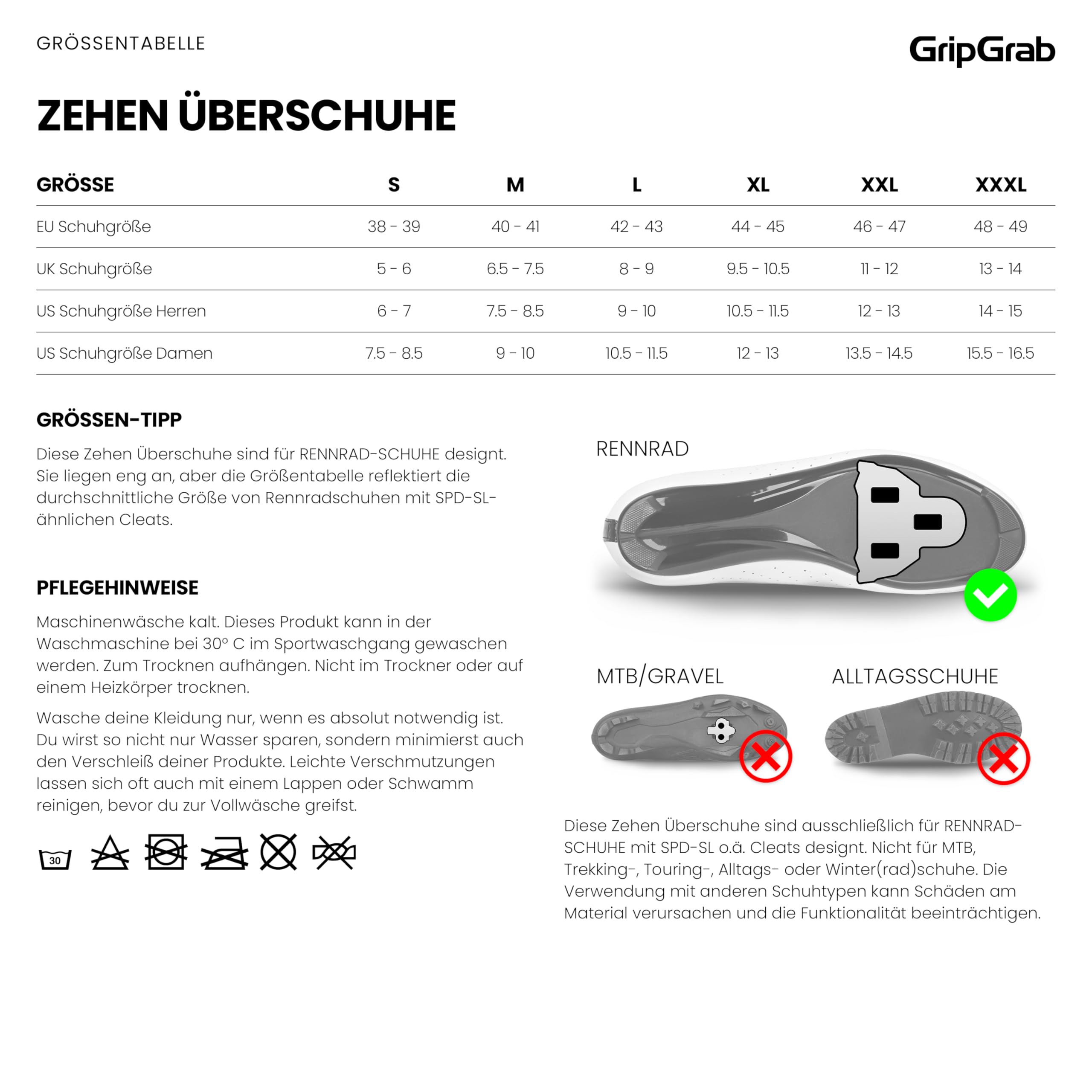 GripGrab PACR Winddichte Rennrad Zehen Überschuhe - Neopren Zehenkappen | Isolierendes Neopren, wasserabweisend - für schlanke, rennorientierte Rennradschuhe - Sohle verstärkt