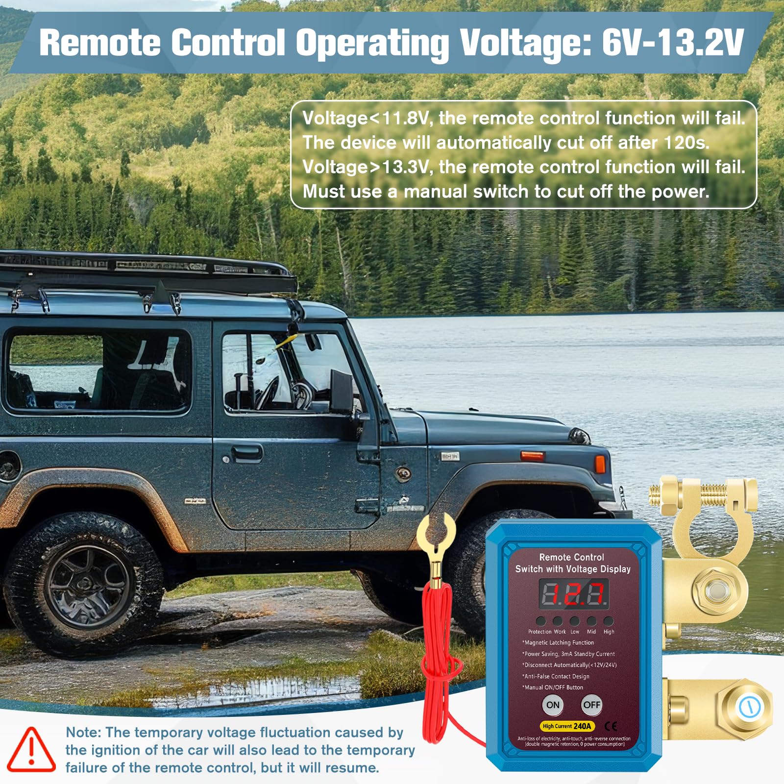 Interruttore isolatore batteria 240A 12 V telecomando con display di tensione a LED Interruttore di spegnimento automatico antifurto per auto camion barca