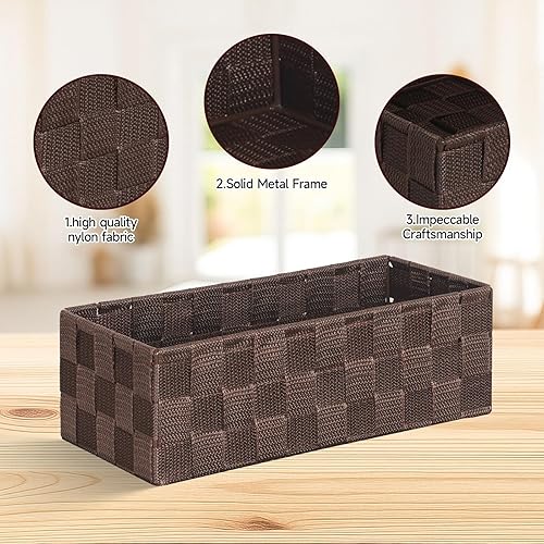 Miniatura 43 de Posprica Cestas de almacenamiento tejidas para organizar, pequeñas cestas negras de cubo organizador divisor para cajón, armario, estante, aparador,