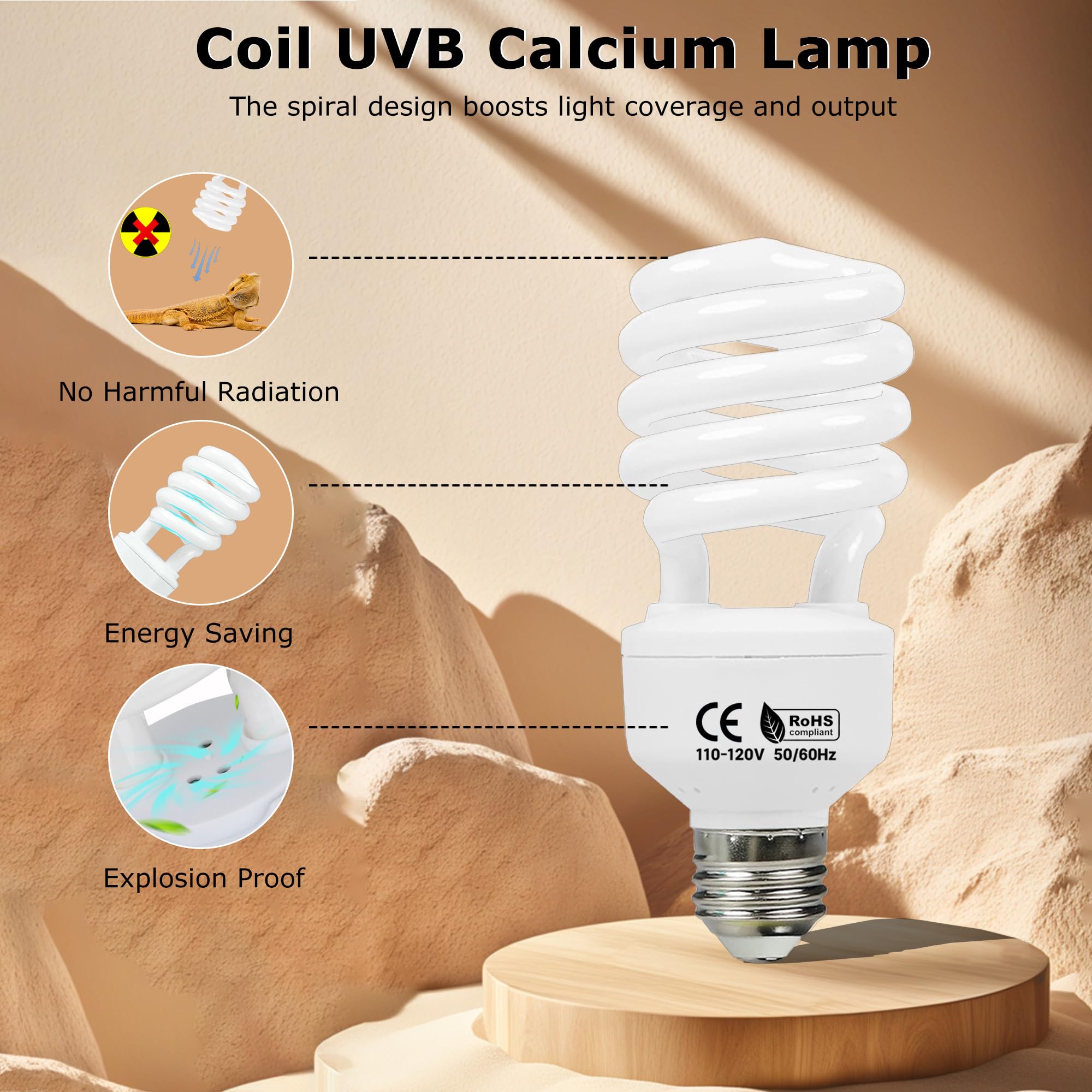 UVB 10.0 Reptile Light 26W, Compact Fluorescent Lamp, Coil UVB Desert Bulb for Bearded Dragons, Lizards, Tortoises, Snakes & Reptile Tanks - image 6