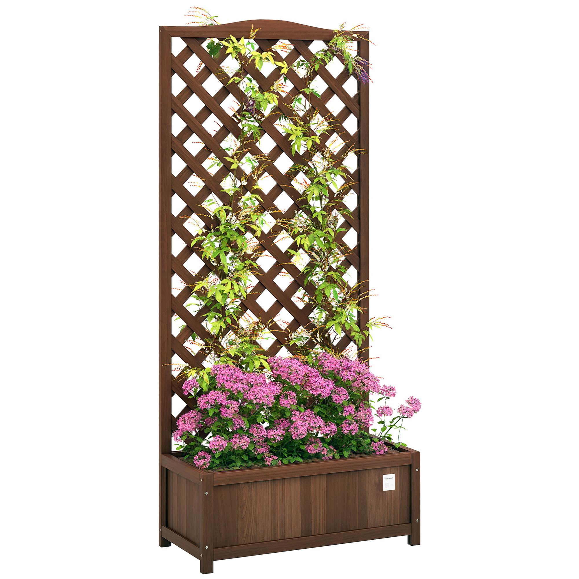 Outsunny Jardinière avec Treillis Bac à Fleurs sur Pied 76x36x170 cm Bois Sapin pré-huilé Marron