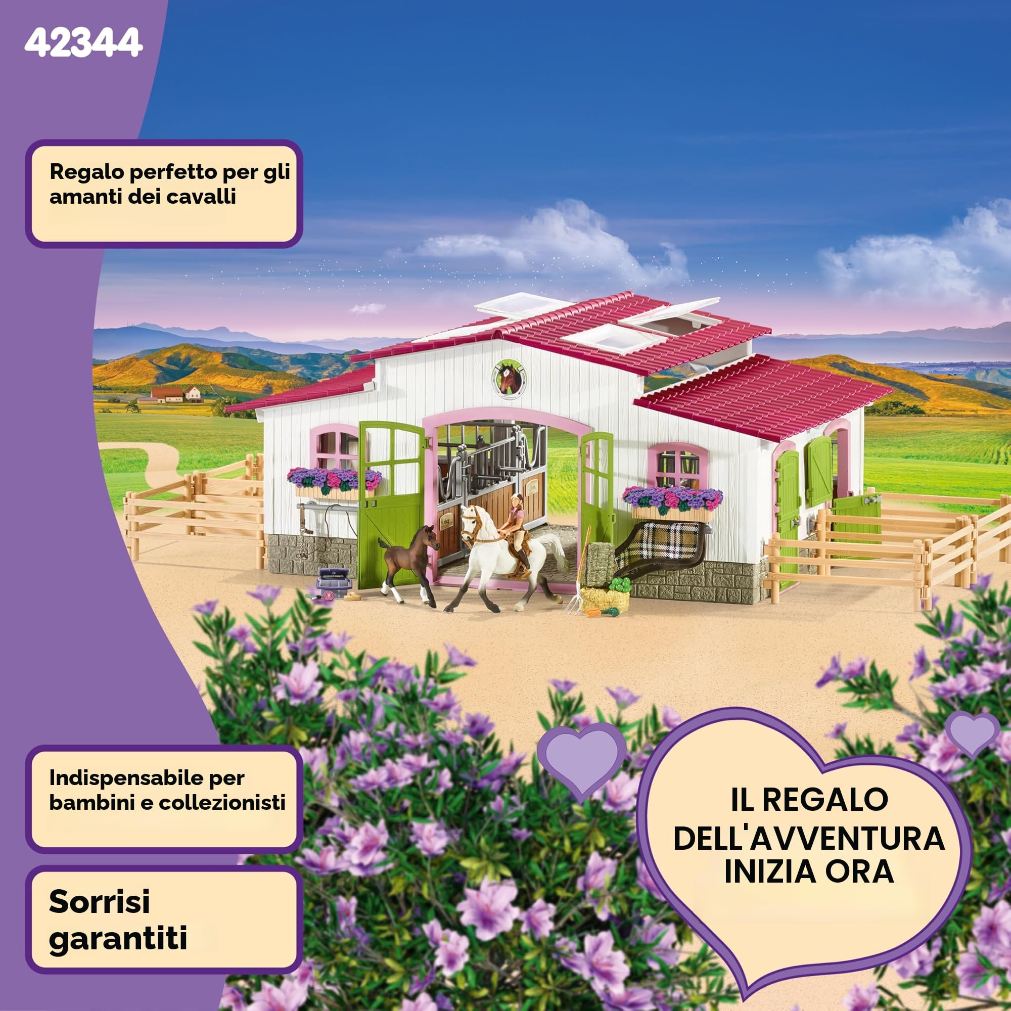 SCHLEICH HORSE CLUB | Maneggio con cavallerizza e cavalli 42344 | Set con scuderia, personaggio e 2 cavalli con accessori | Regalo per bambini | Giocattolo dai 5 anni | 97 pezzi | esclusiva Amazon
