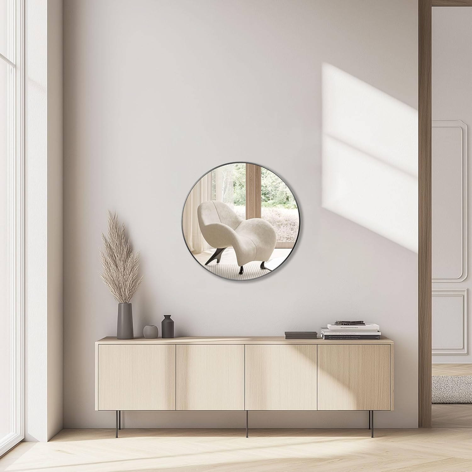 20 inch Round Mirror Black Frame Vanity Mirrors Bathroom Wall Mounted for Over Sink Circle, Shatterproof Glass, Aluminum Alloy, for Bedroom, Living Room, Entryway Decor