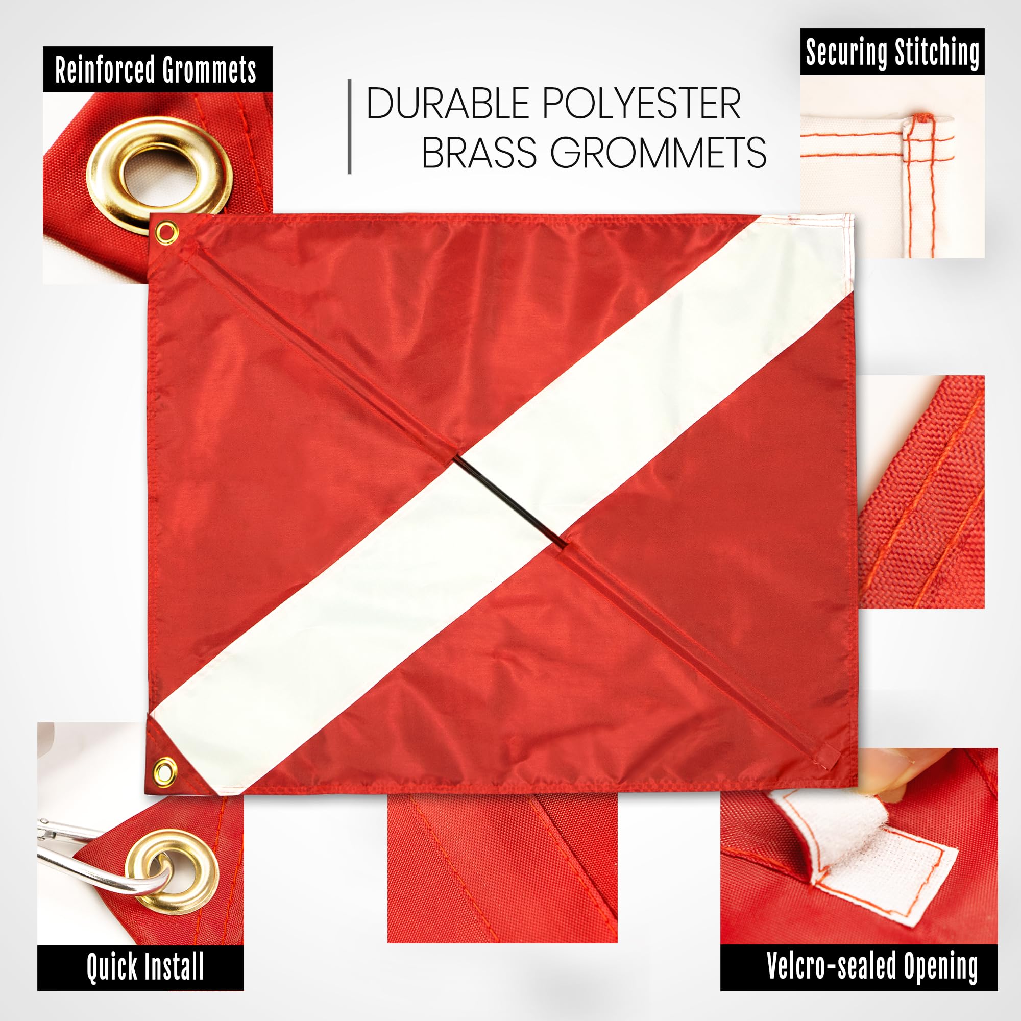 Taucherflagge Rot/weiß - 50,8 X 61 Cm Mit Abnehmbarer Versteifungsstange, US-legal