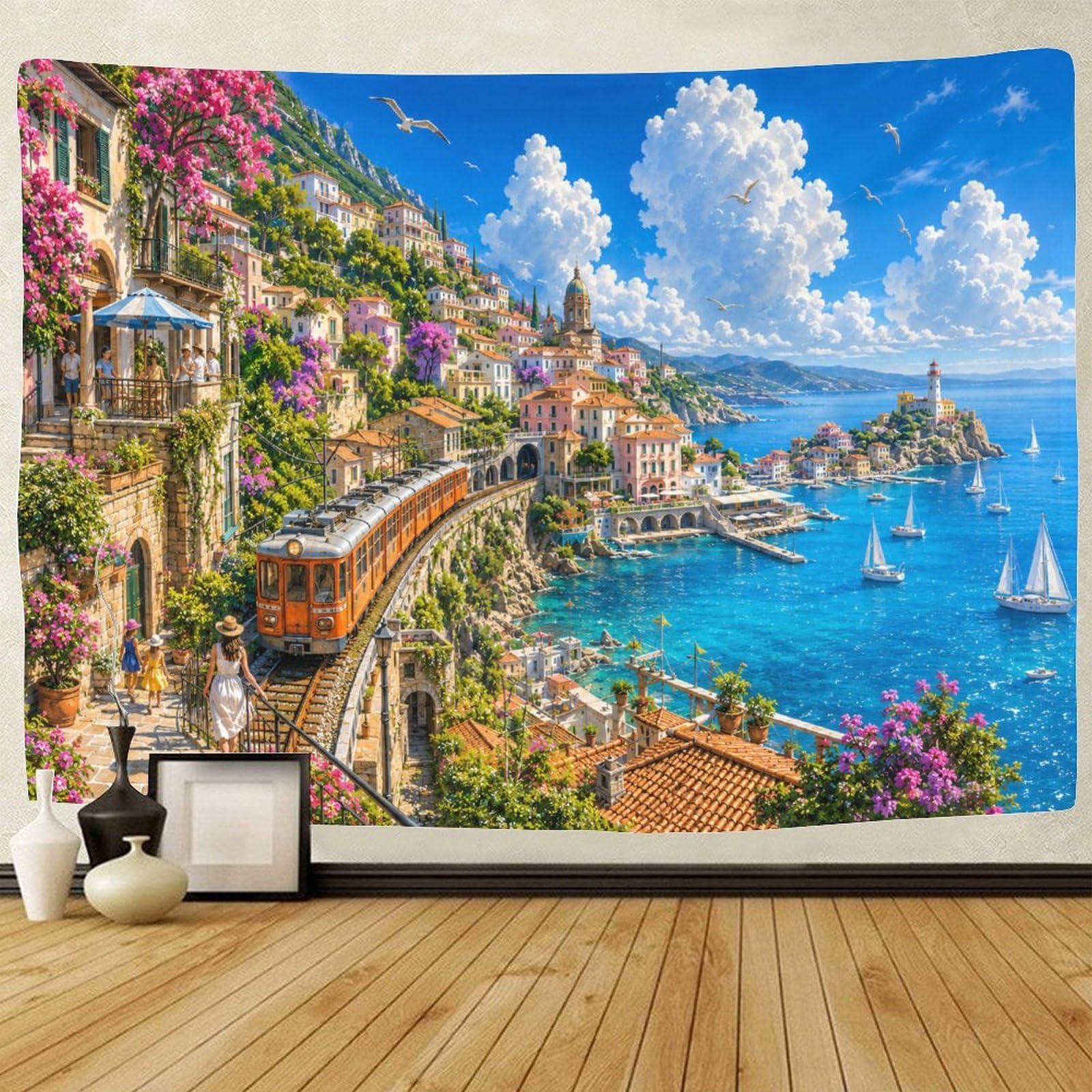 GPMNBCXZK Amalfi Coast Train 3D Print Wall Hanging Decor Wall Tapestry Tapestries Home Decoration Curtain Bedroom Living Room 130cmx150cm