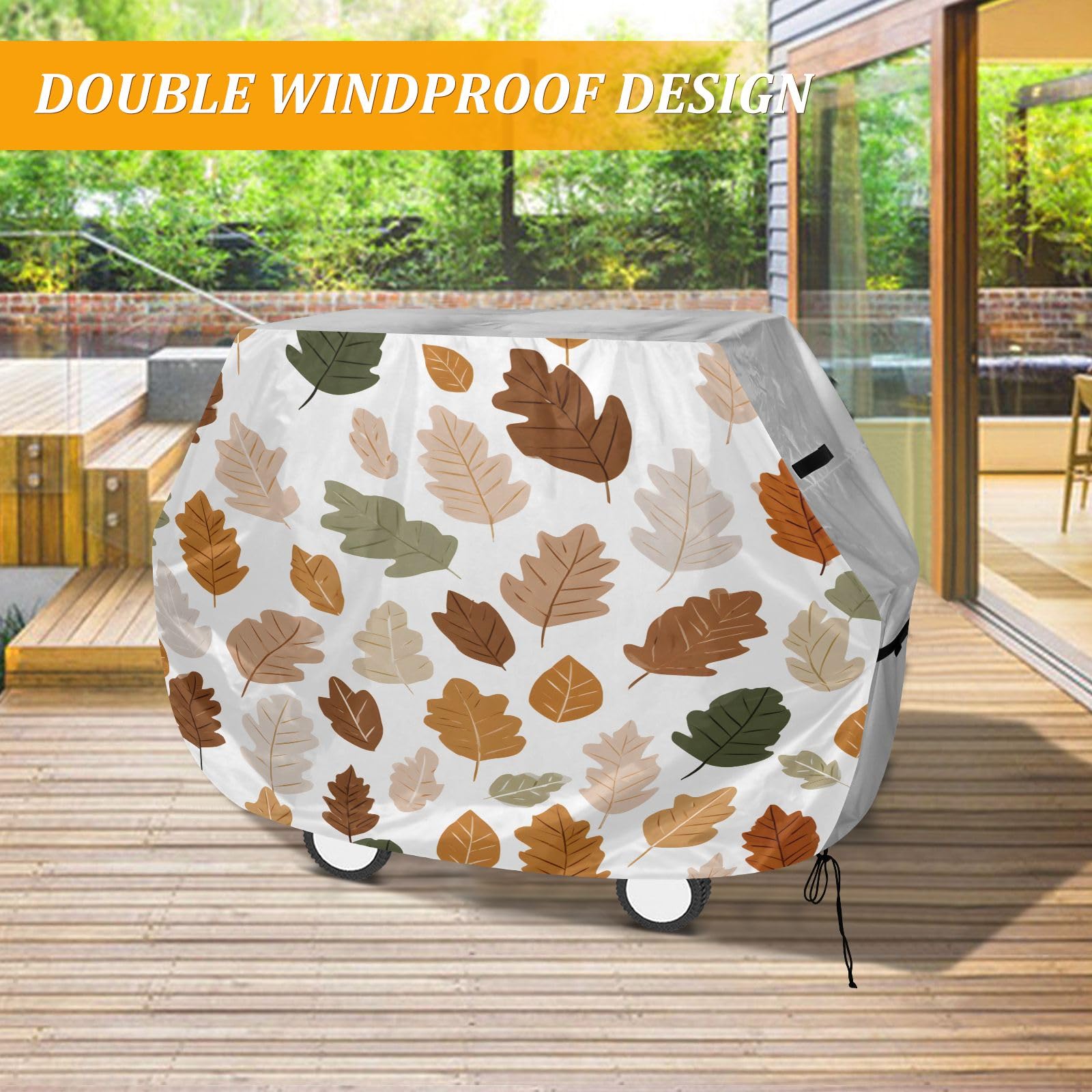 Copertura per barbecue di alta qualità, impermeabile, resistente allo sbiadimento, resistente, adatta per griglie fino a 25 cm in stile piatto con motivo a foglia d'acero