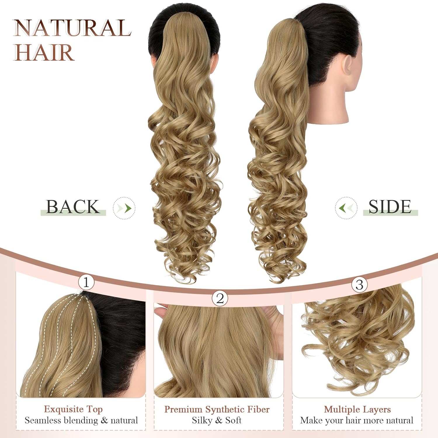 Ponytail Extension, 24" Claw Clip in Ponytail Extensions Long Curly Wavy Ponytails Hair Extension Jaw Clip on Pony Tails Hairpiece for Women Ash Blonde thumbnail