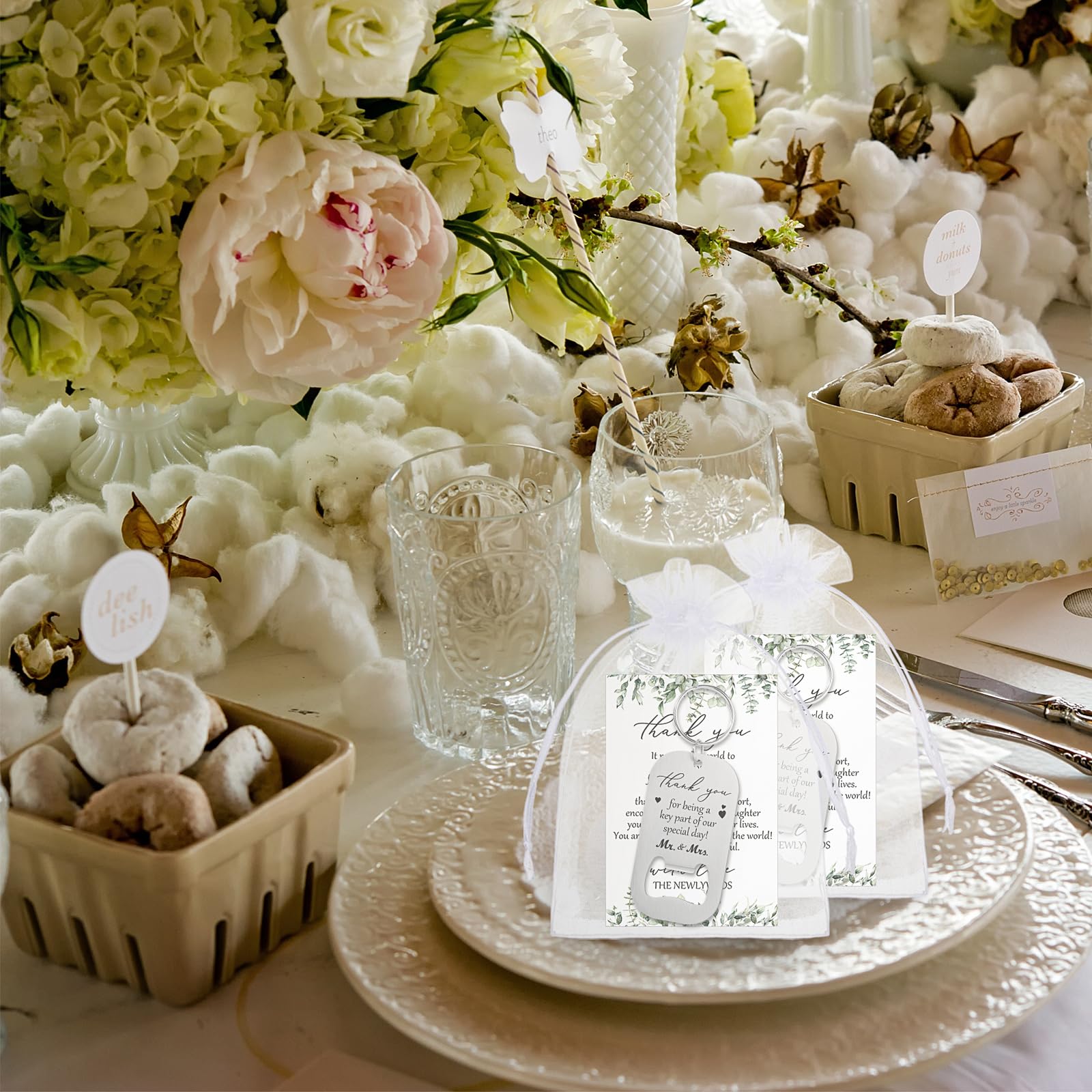 FoldTier 50 Sets Hochzeitsgeschenke für Gäste, inklusive Schlüssel-Flaschenöffner, Bierflaschenöffner, Schlüsselanhänger, Dankeskarten und Organza-Beutel, Brautparty, Hochzeit, Party