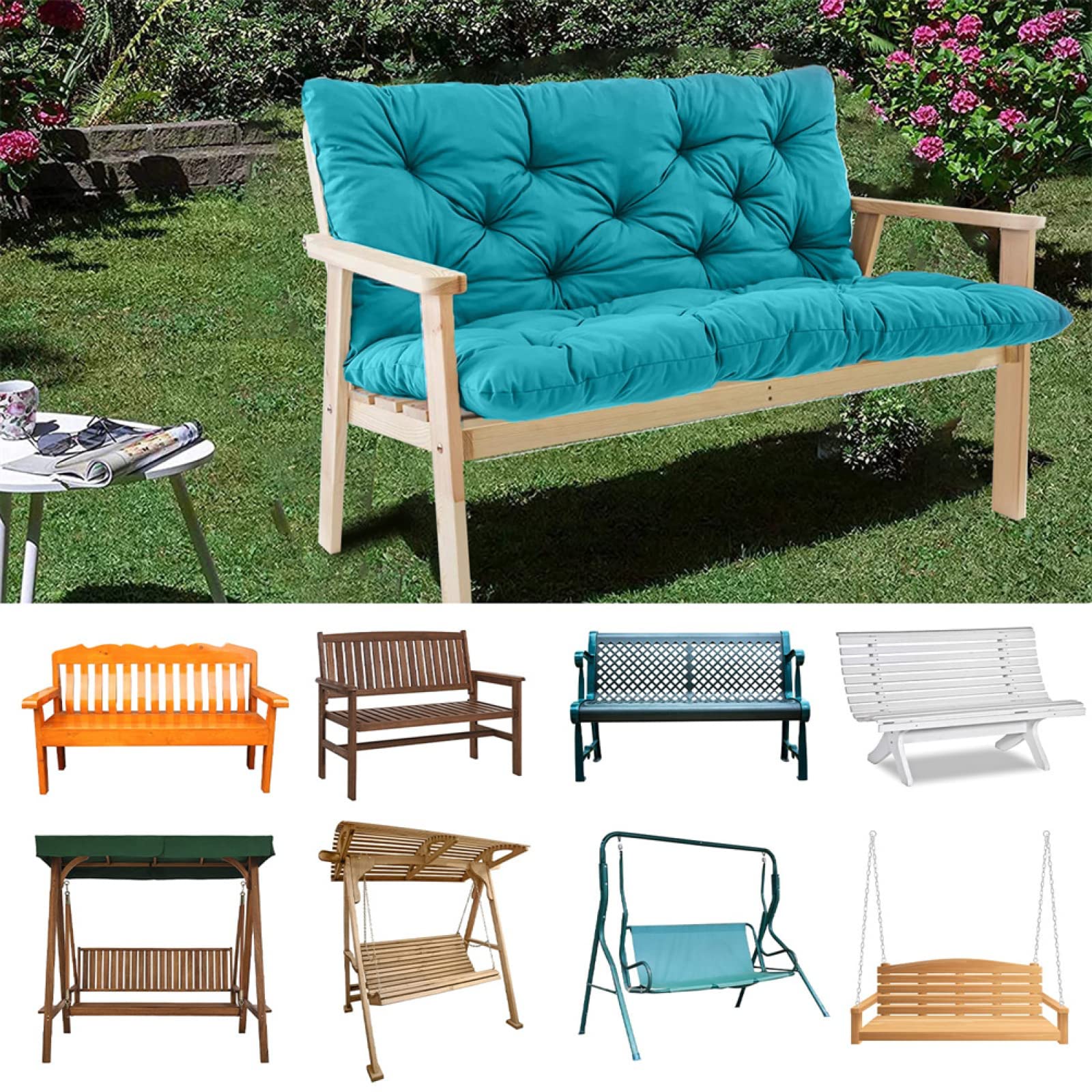 Cuscino di ricambio per panca da esterno, 101,6 x 119,4 cm, 2 o 3 posti, cuscino per dondolo da giardino e schienale, accessorio in morbida pelliccia per patio