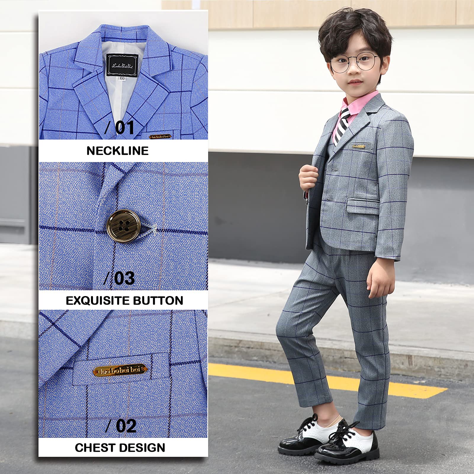 Trajes de Comunion Niño Traje Infantil Tradicional Español a Rayas a Cuadros, Apto para Bautizo y Comunión, Traje Infantil de 5 Piezas
