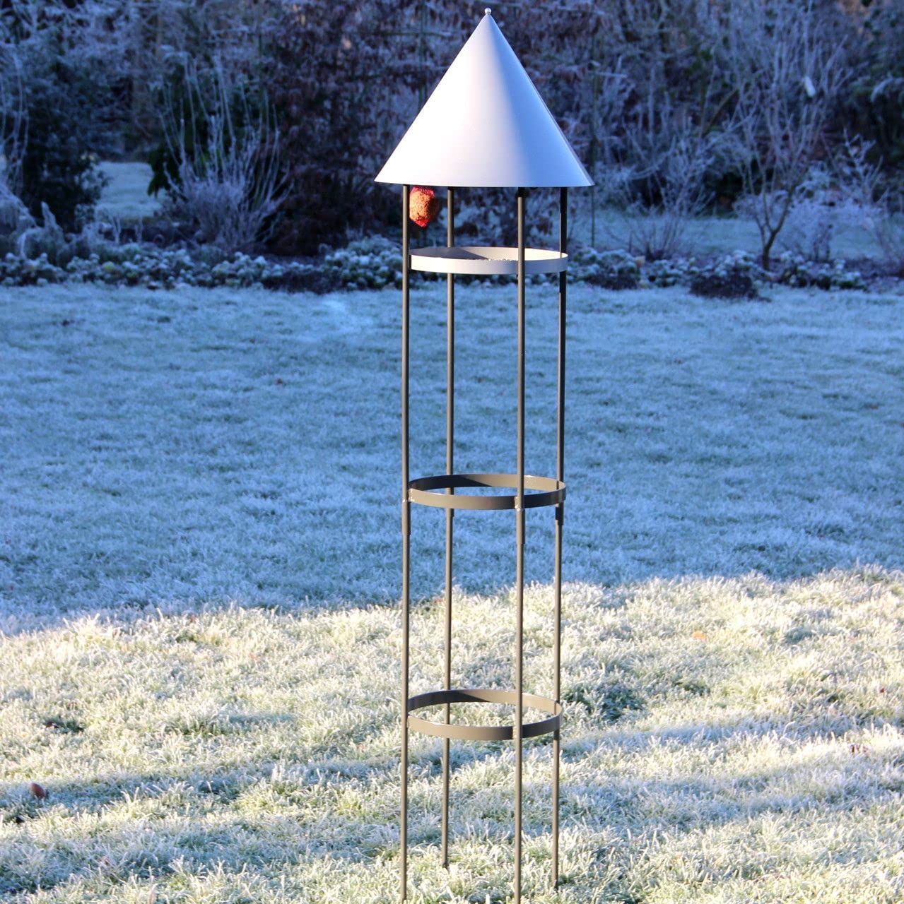 Videx Vogelhaus Pavillon mit Ständer Metall | Aluminium-Dach matt gebürstet | Vogelfutterstation modern | 175 cm hohe Futterstation Wildvögel, wetterfest