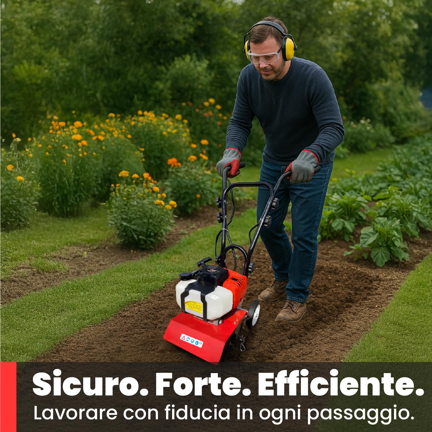 BU-KO 52CC Garden Petrol Tiller Motore 3HP 2 Tempi Prato Terreno Coltivatore Rotovator Motore Leggero Compatto Compatto Impugnatura sicura Impugnatura costruita per durare Affidabile e Resistente