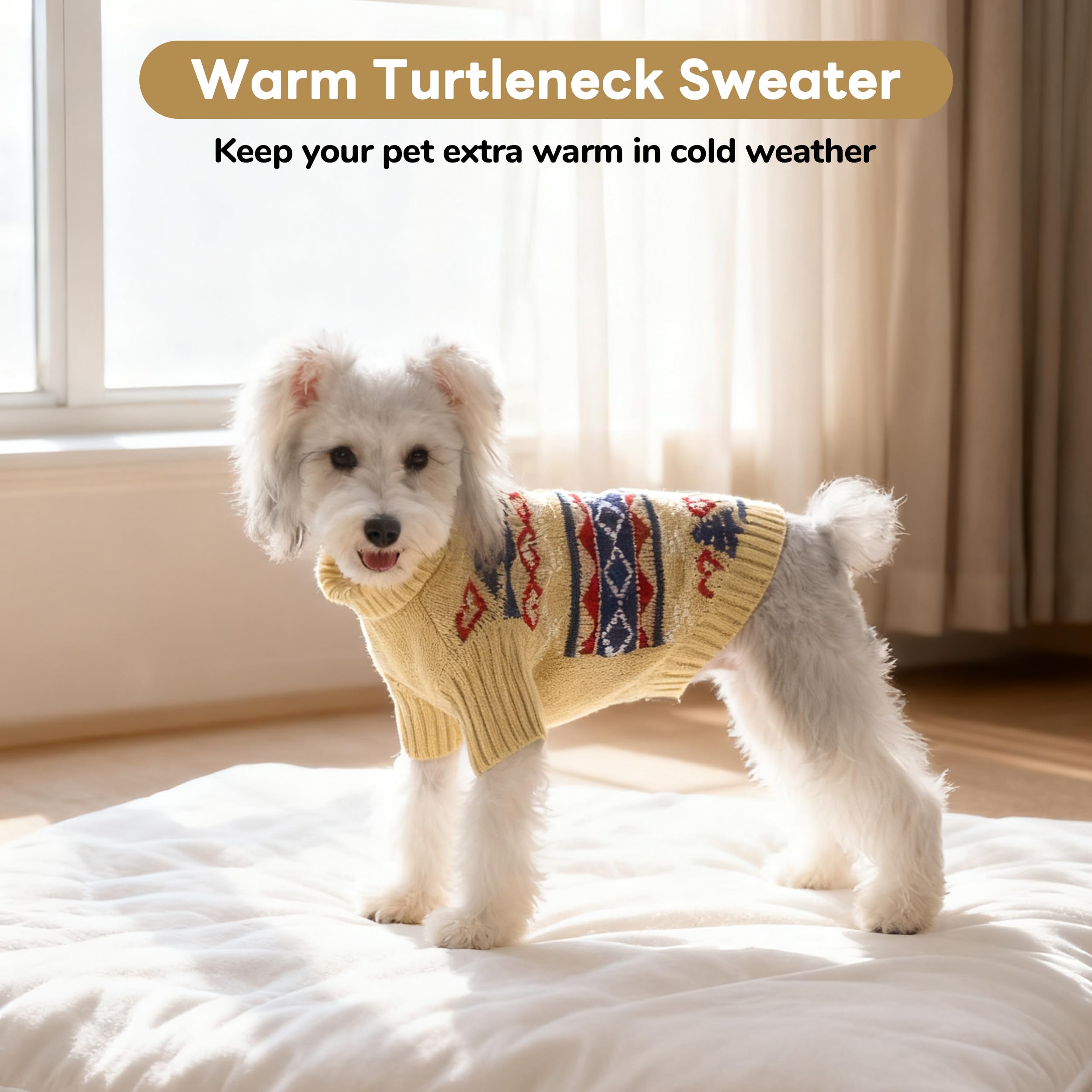 PUMYPOREITY Pull tricoté pour petit chien, pull à col roulé pour chiot, pull de Noël pour chien, garçons et filles, pull d'Halloween pour chihuahua, bouledogue français, yorkie, kaki, taille S