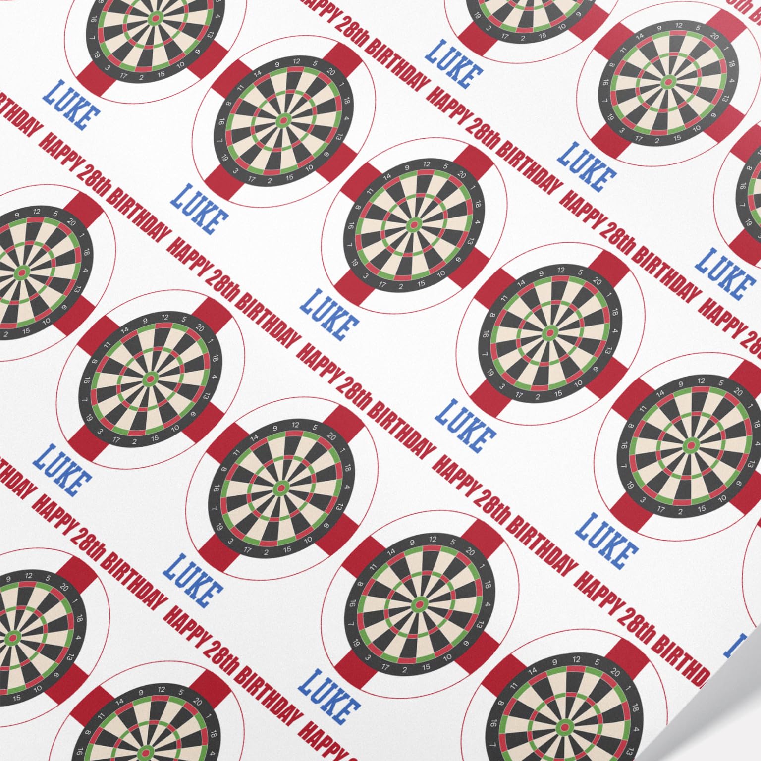 Personalised England Dartboard wrapping paper | Dartboard gift wrap | 61cm width wrapping paper rolls | Personalised sports | Birthday present idea | Darts (White, 1m)