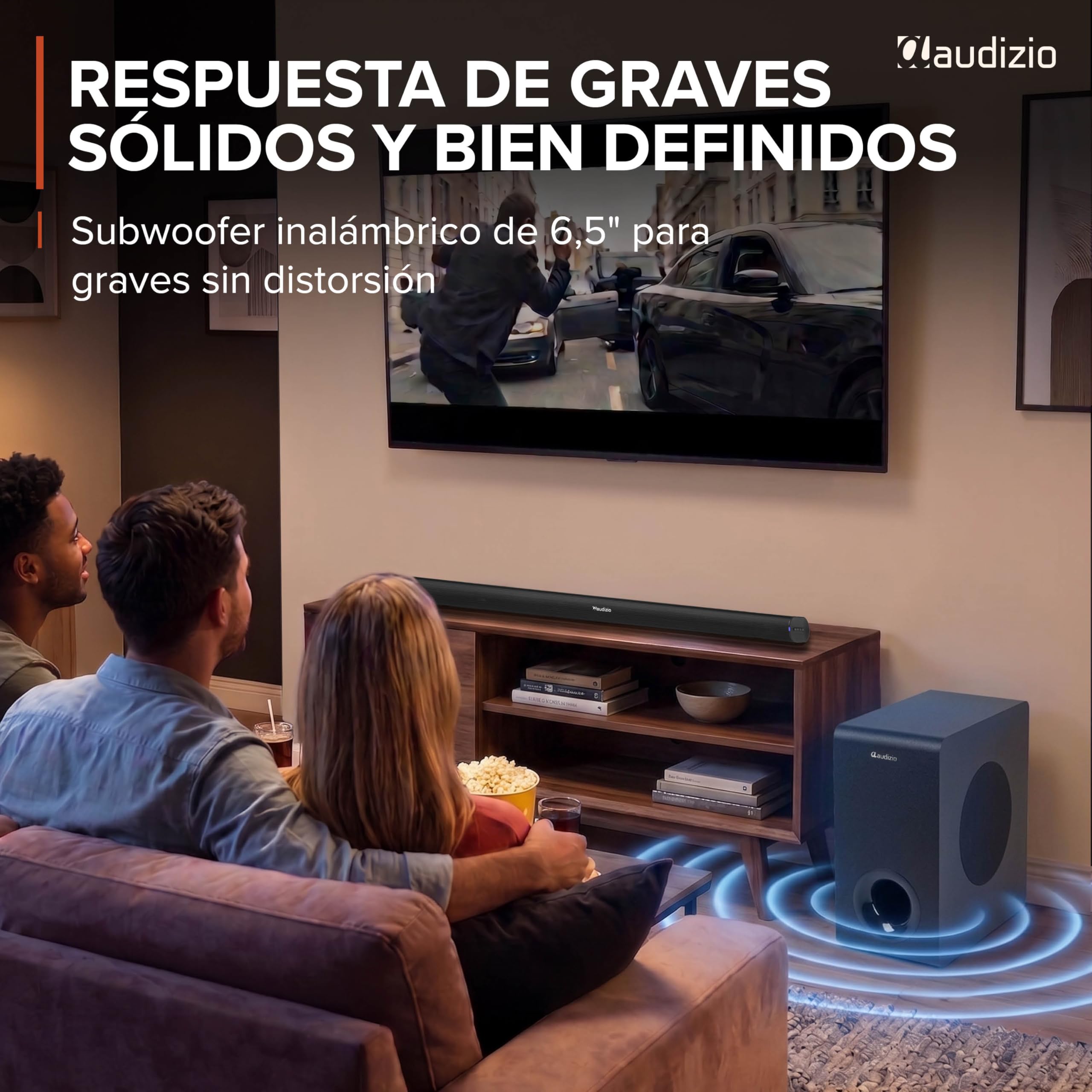 Audizio SB96WS – Barra de Sonido 180W con subwoofer inalámbrico 6,5”, HDMI ARC, Bluetooth 5.3, USB, óptica y AUX, soundbar 90 cm para TV, Color Negro