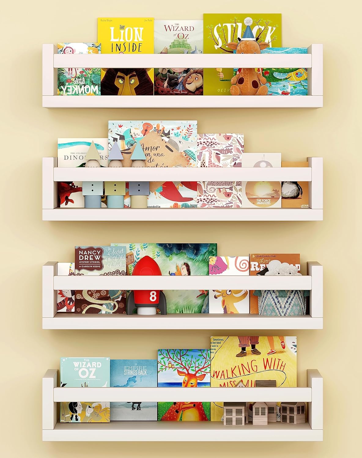 White Floating Kids Bookshelf ideal for nursery decor and storage