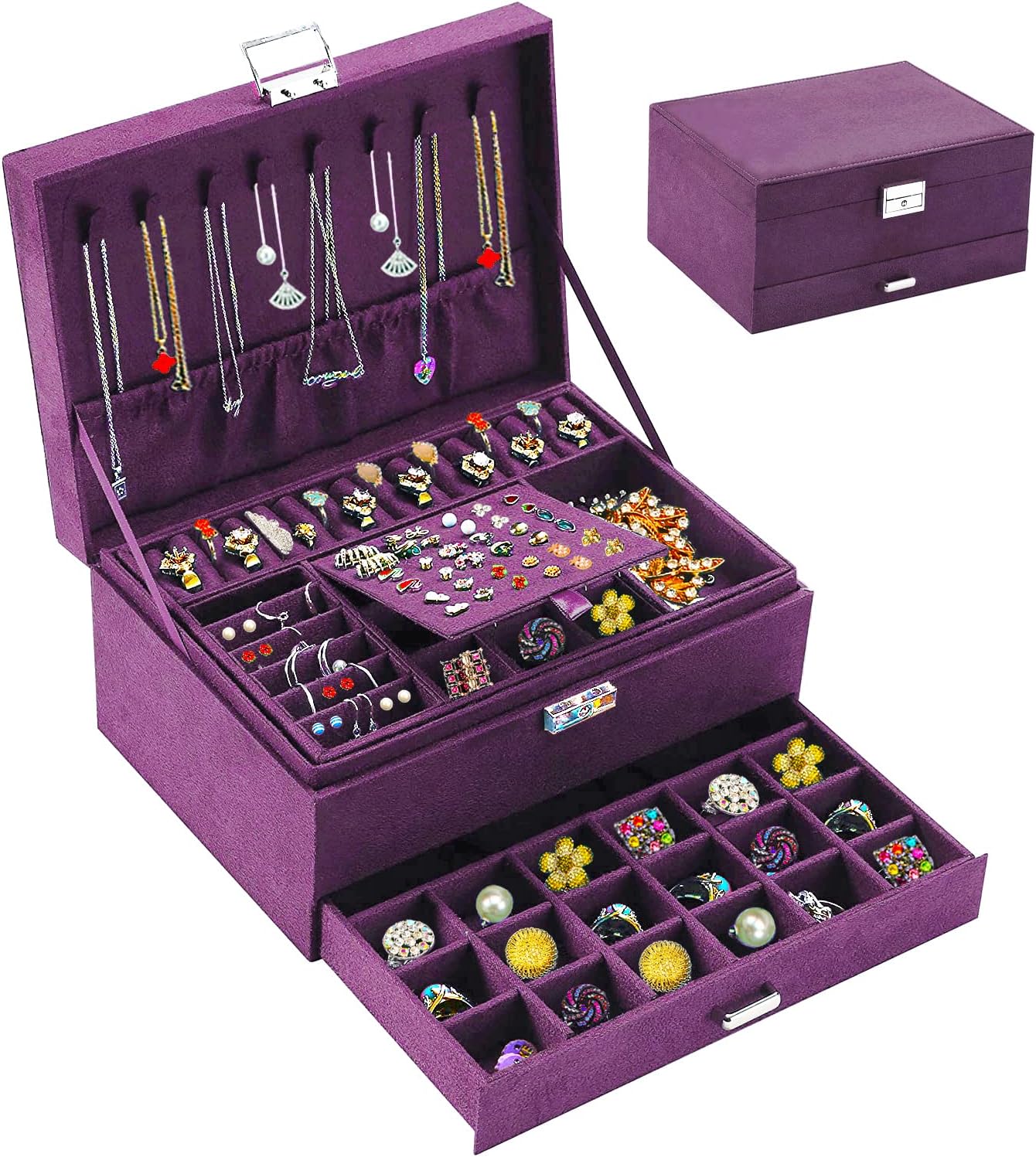Jewelry Boxes for Women Purple Velvet Jewelry Organizer...