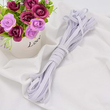 Flat Braided Elastic Band 1/4" 6mm,1/8" 3mm Width White/Black 10 Yards 3mm White