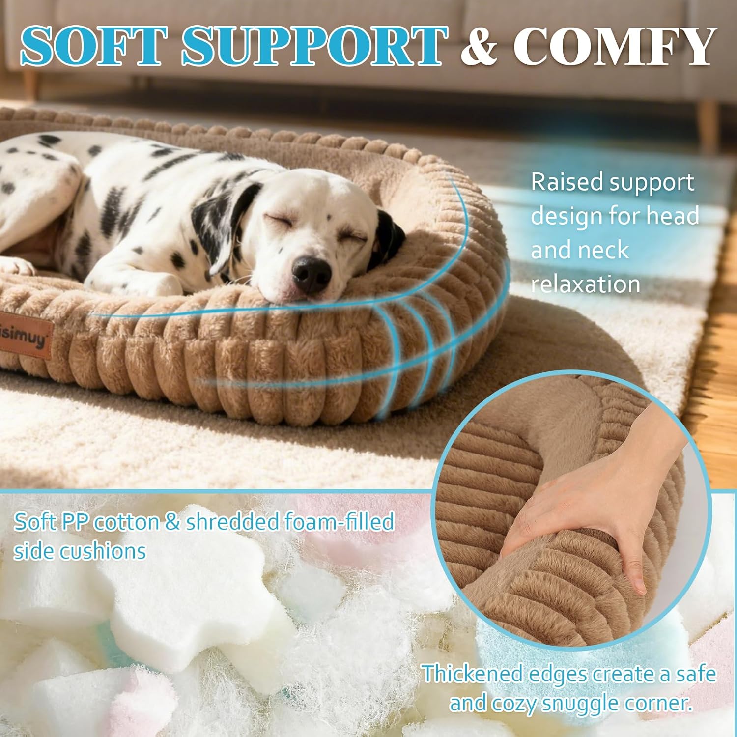 Dog Bed for Extra Large Dogs, Cute XL Dog Bed with Removable Washable Cover & Anti-Slip Bottom, Soft Calming Pet Sofa Bed with Handle for Indoor Pets, 43x31x5inches, Brown