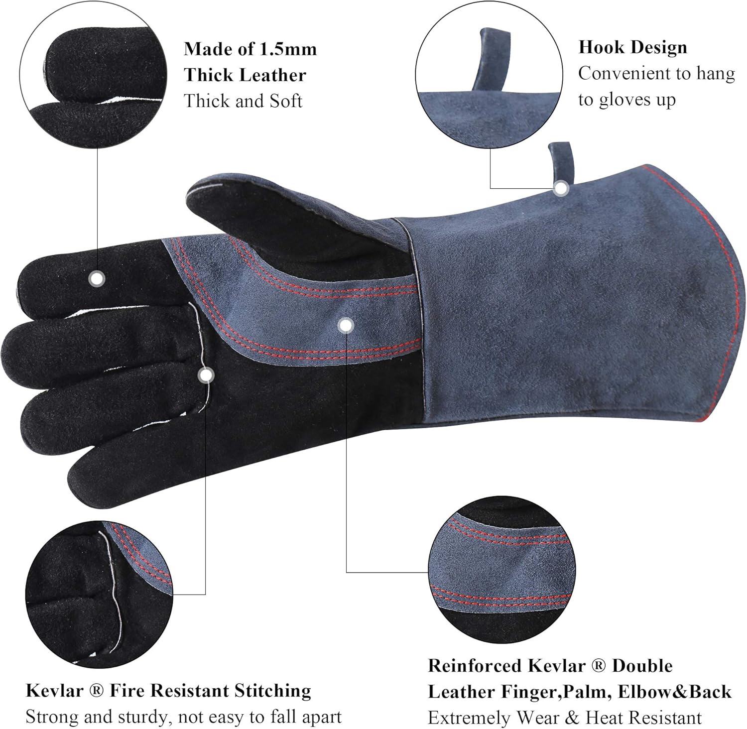 RAPICCA Welding Gloves 16 Inches,662℉,Heat Resistant Leather Forge/Mig/Stick Welding Gloves Heat/Fire Resistant, Mitts for Oven/Grill/Fireplace/Furnace/Stove/Pot Holder/BBQ/Animal Handling-Grey - - 