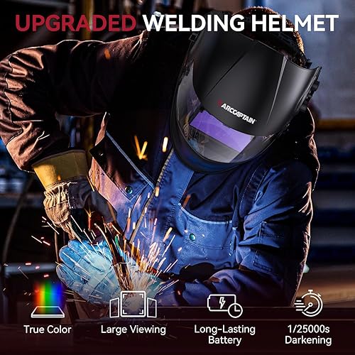 Miniatura 4 de ARCCAPTAIN Casco de soldadura Auto Dark 8.46 "X2.75" Super grande Pantalla de visualización Casco de soldadura de color verdadero con vista lateral,