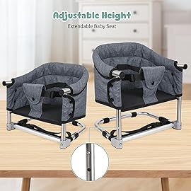 Booster Seat for Dining Table: Portable Toddler Booster Chair with Safety Buckle and Height Adjustable, Foldable Baby Feeding Chair, Kids High Chair Booster Seat for Kitchen Home Travel - Brown