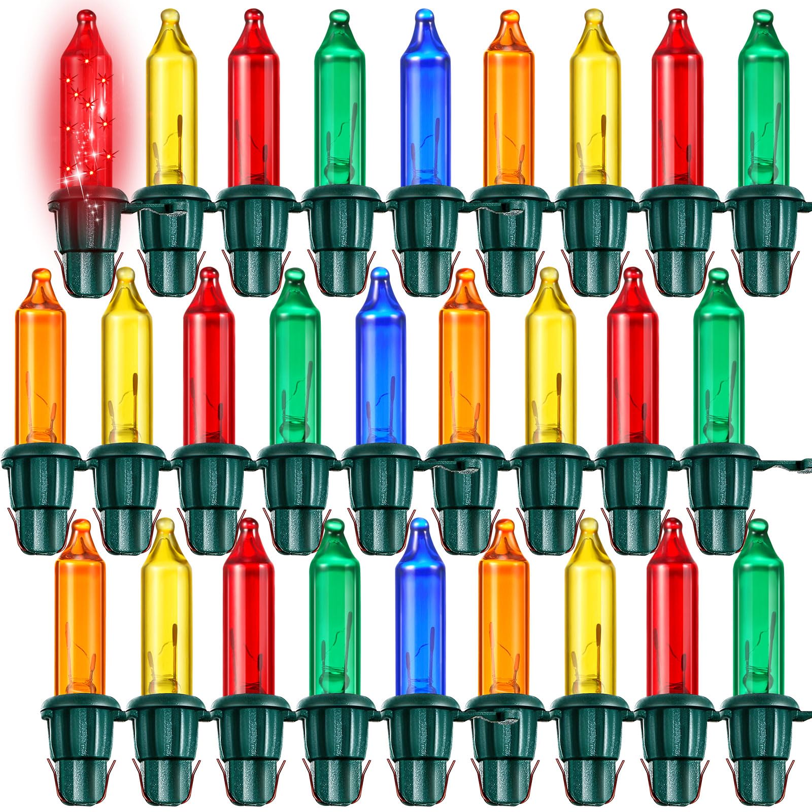 Mudder 240 Pcs Christmas Replacement Mini Light Bulbs with Green Base Christmas Tree Incandescent Wire String Lights Replacement Bulbs for Xmas Indoor Outdoor Decoration(Multicolor,6v X 0.08a)
