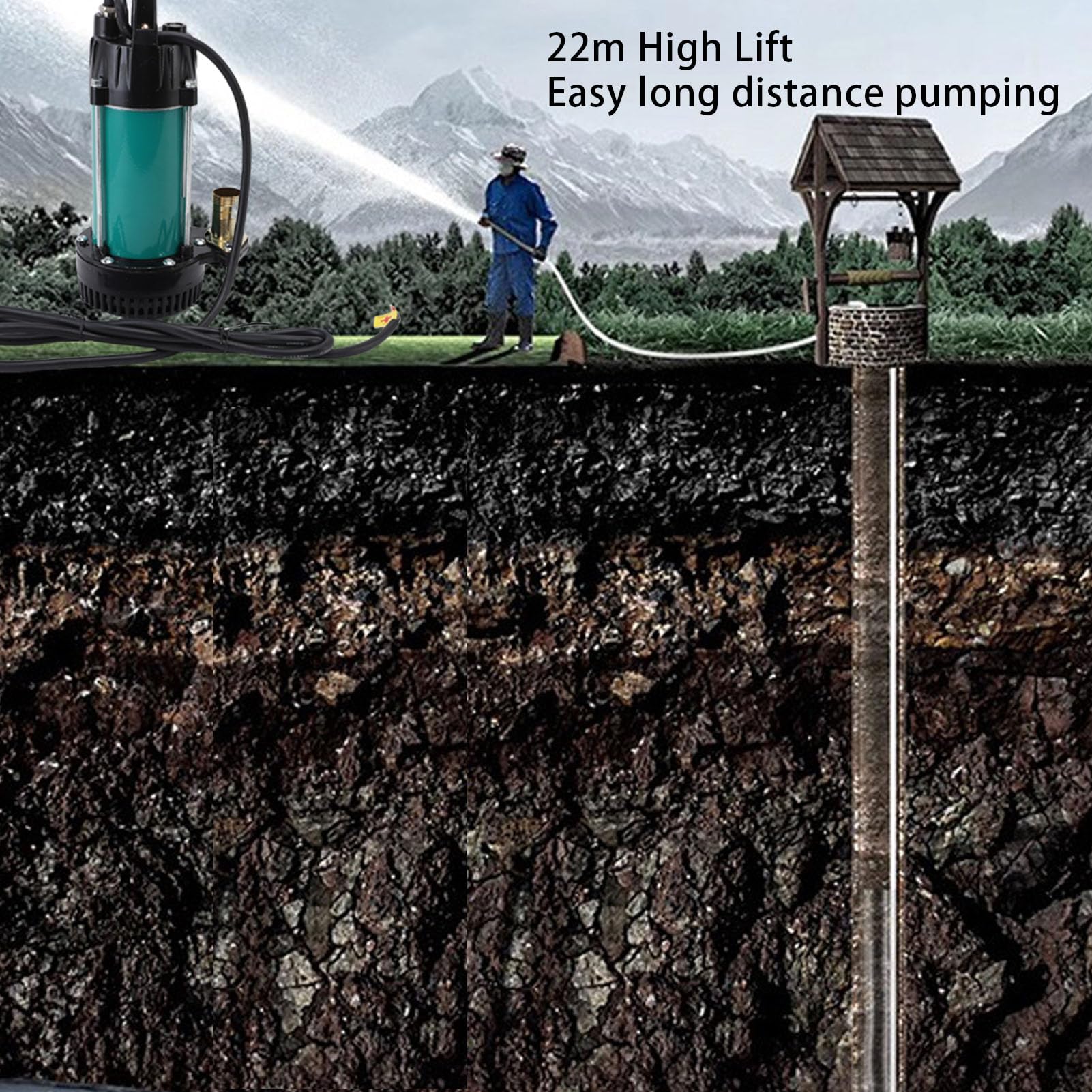 Oumefar Pompe Submersible Polyvalente en Acier Inoxydable de 300 W pour les Eaux Usées Agricoles et Industrielles (DC24V)