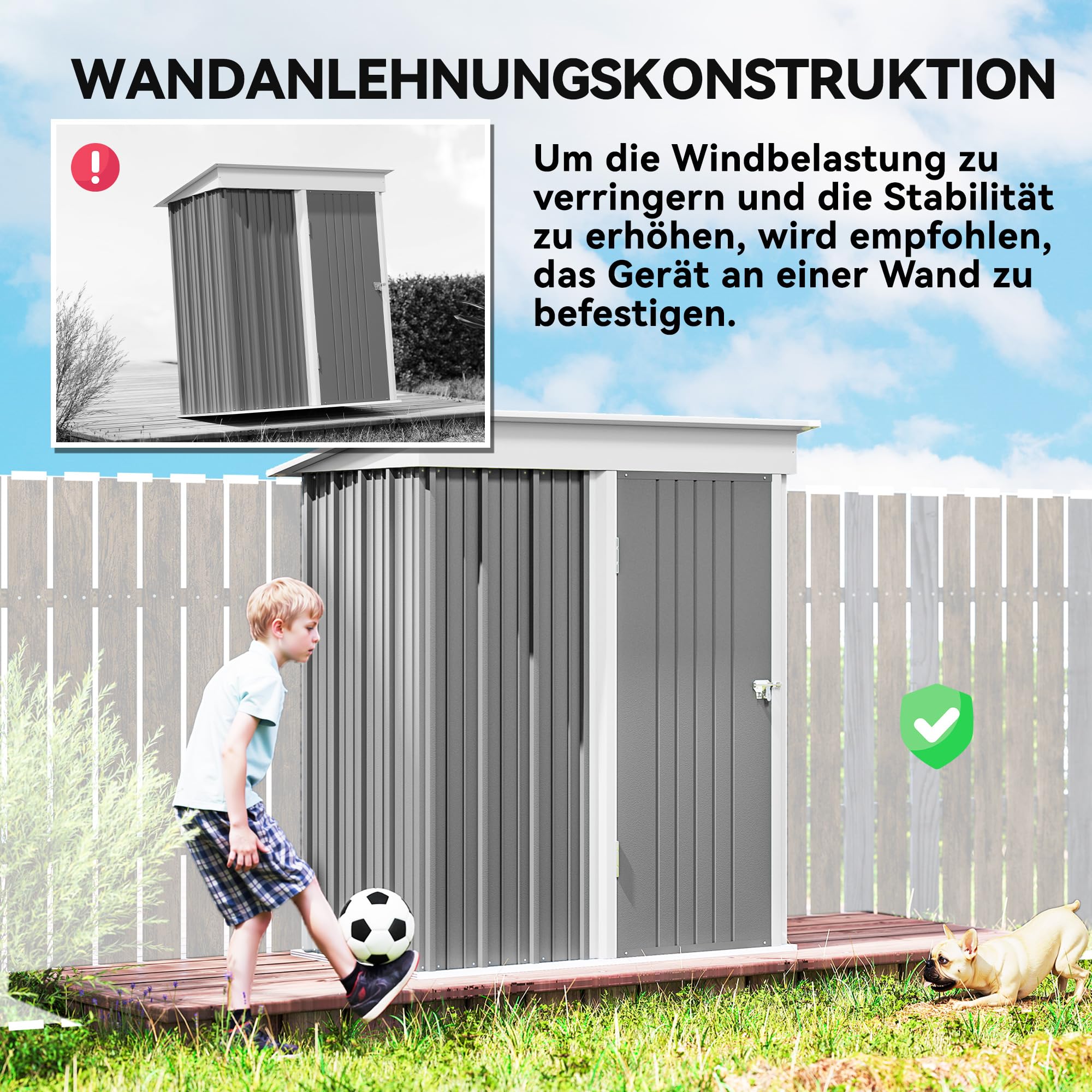 Outsunny Metall Gerätehaus 1,36m² mit Pultdach 161 x 95 x 181cm Grau | Fundament, Verstellbare Regale, Abschließbare Tür, Wetterfest, Geräteschuppen, Gartenhaus, Outdoor Garten Schuppen