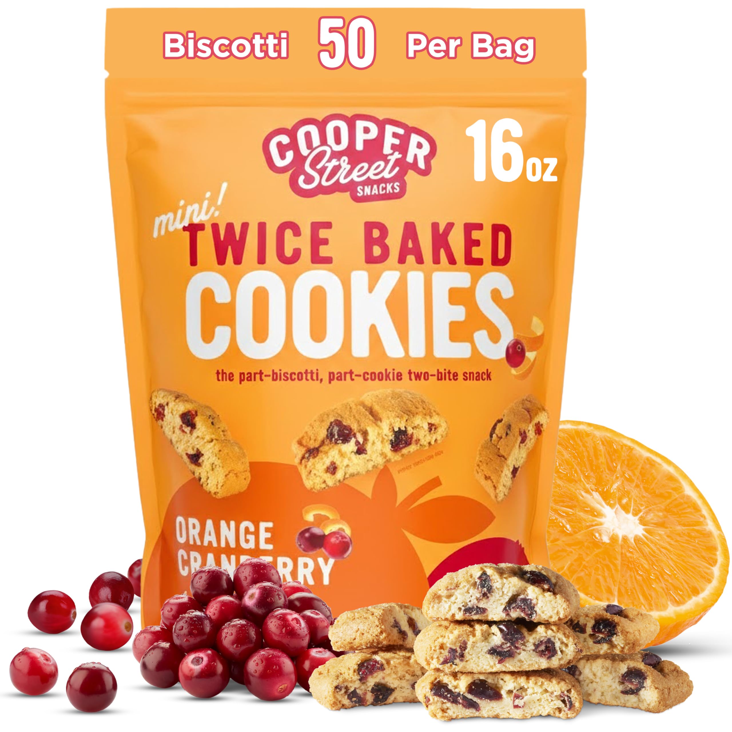 Cooper Street Orange Cranberry Mini Biscotti Cookies, 1 lb