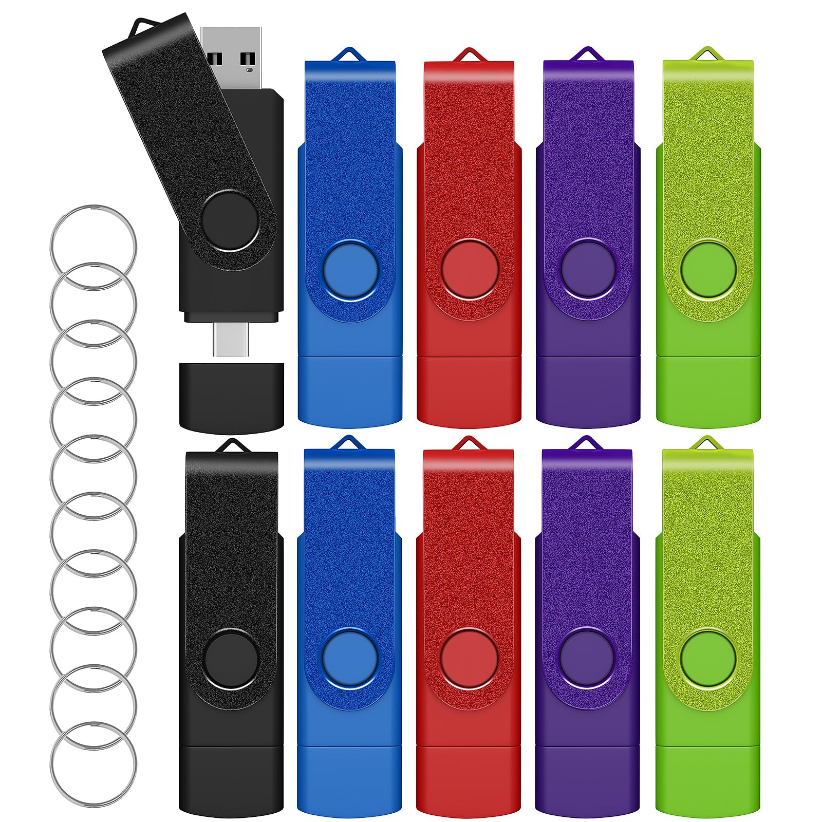 AreTop Chiavetta USB C da 64 GB, doppia chiavetta USB 2.0 da 64 GB, design girevole, 2 in 1, portatile, di tipo C, per smartphone Android, computer, MacBook, tablet, PC, confezione da 10