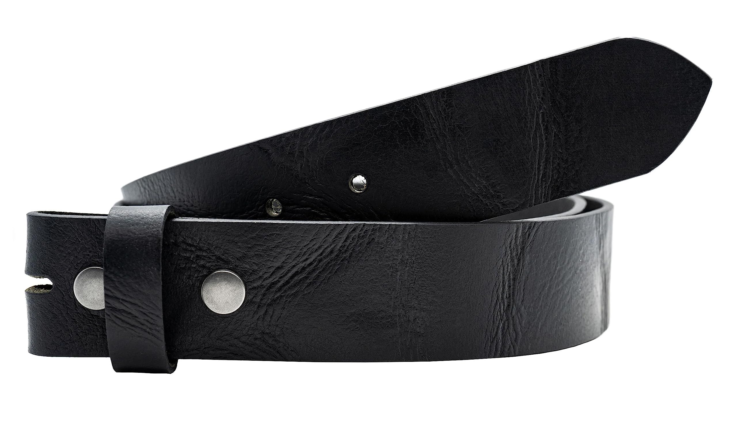 TheBeltShoppe.com Full Grain Shrunken Buffalo Leatehr Belt Strap - Black (44)