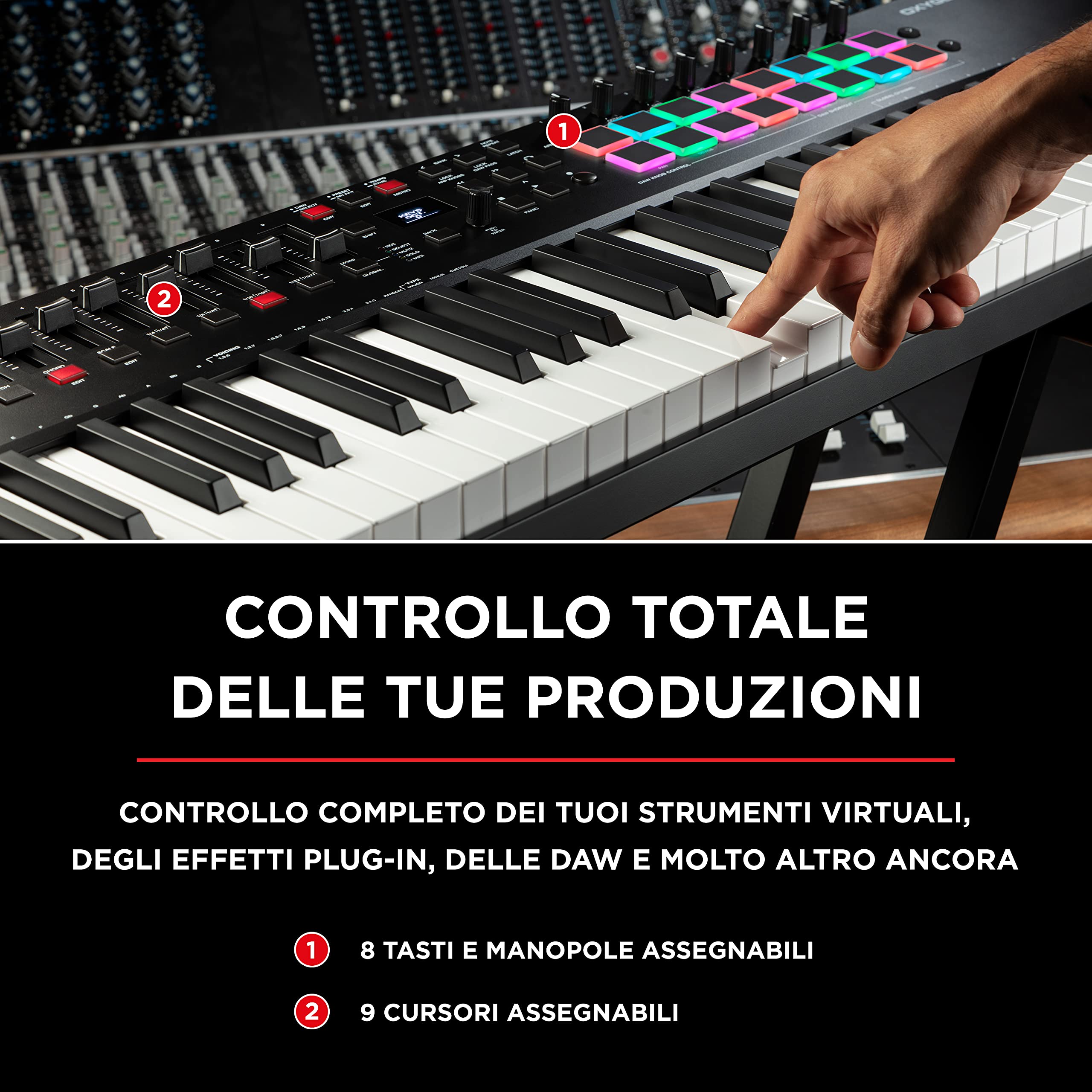 M-AUDIO Oxygen Pro 61 - Tastiera-controller USB MIDI a 61 note con pad Beat, manopole, pulsanti e fader assegnabili via MIDI e pacchetto Native Instruments Sound (integrazione NKS)