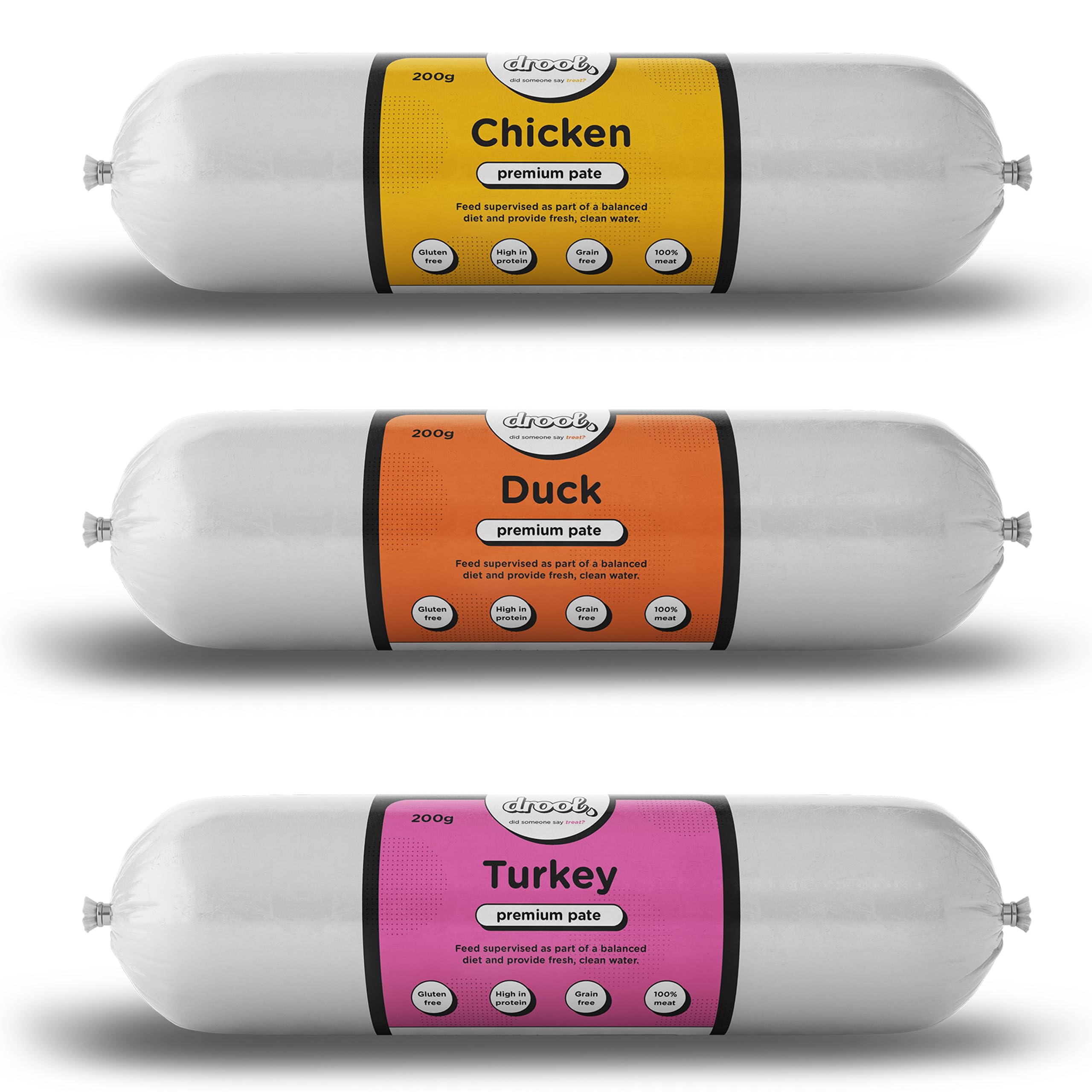 Drool Pet Products | Premium Chicken, Duck & Turkey Dog Pate Tube Roll | Grain-Free High Protein Dog Food | Triple Pack 3 x 200g โ image 1