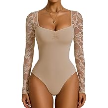 Avidlove Women Lace Long Sleeve Bodysuit Sweetheart Neck Body Suits Ruched