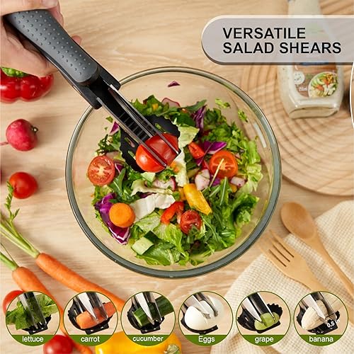 Miniatura 4 de Tijeras de ensalada con cuchillas dobles, picadora de lechuga para ensalada picada, color negro