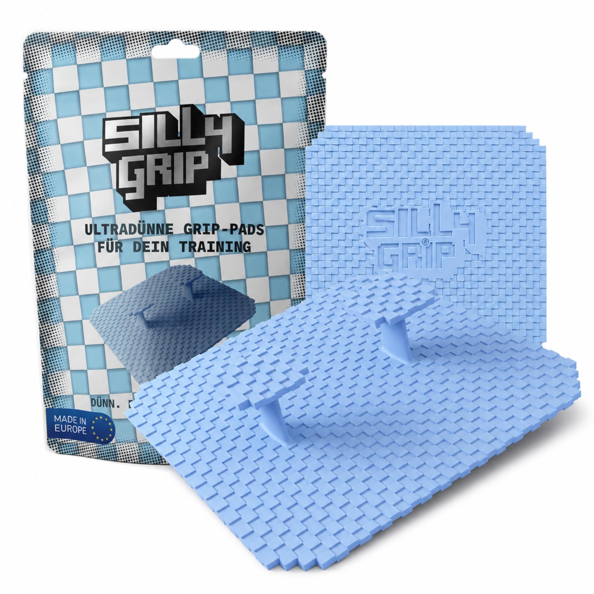 SillyGrip Palm Protection Grip Pads, Ultra-Thin 2mm, for Deadlifts Rows and Heavy Pulls, No Gloves No Chalk, Swedish TPE, Blue, Set of 2