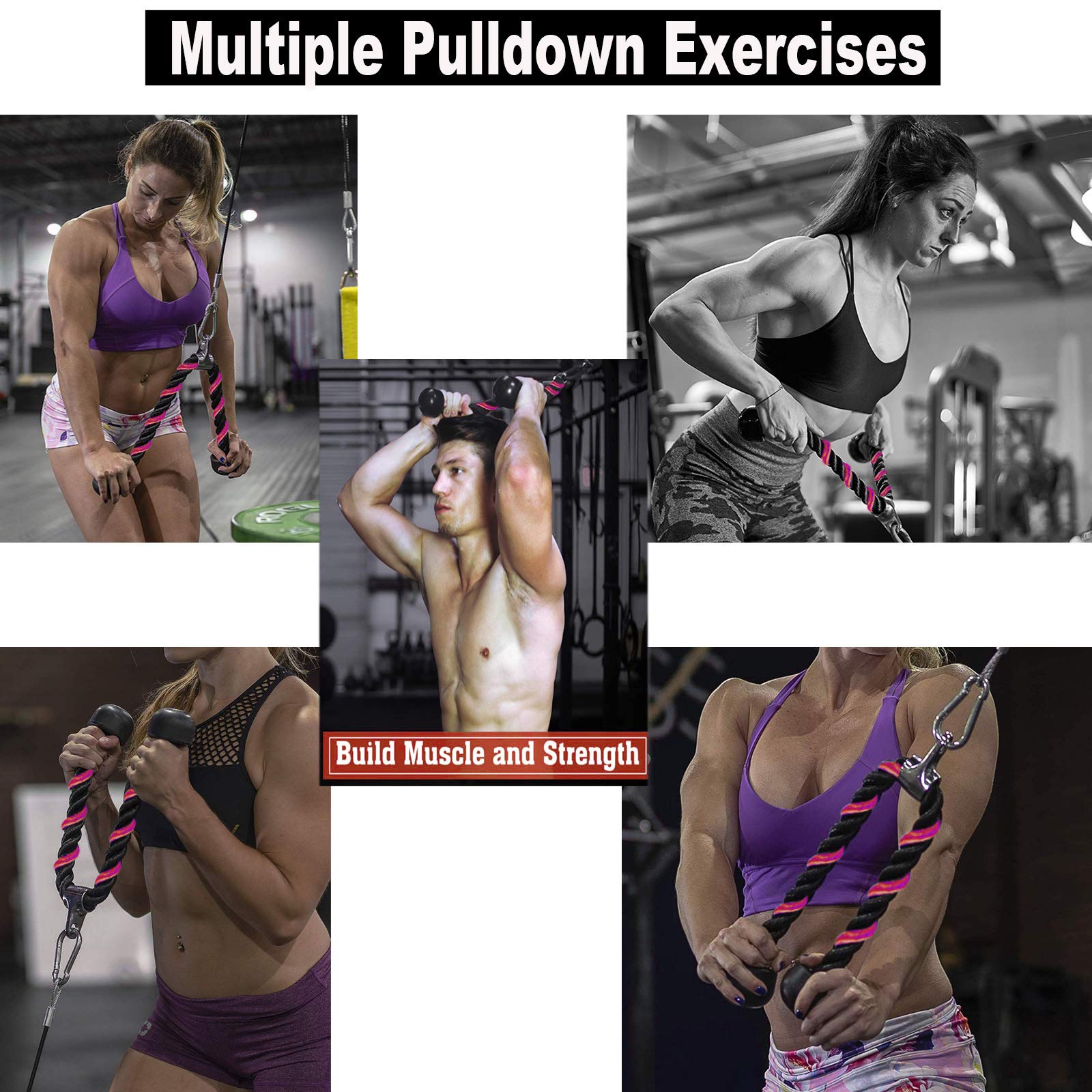 Nylonowa lina tricepsów, skręcana lina do bicepsów, tricepsów, z antypoślizgowymi uchwytami, do studia fitness, pomoc treningowa, uchwyt kablowy do bicepsów, tricepsów (czerwona, 70 cm)