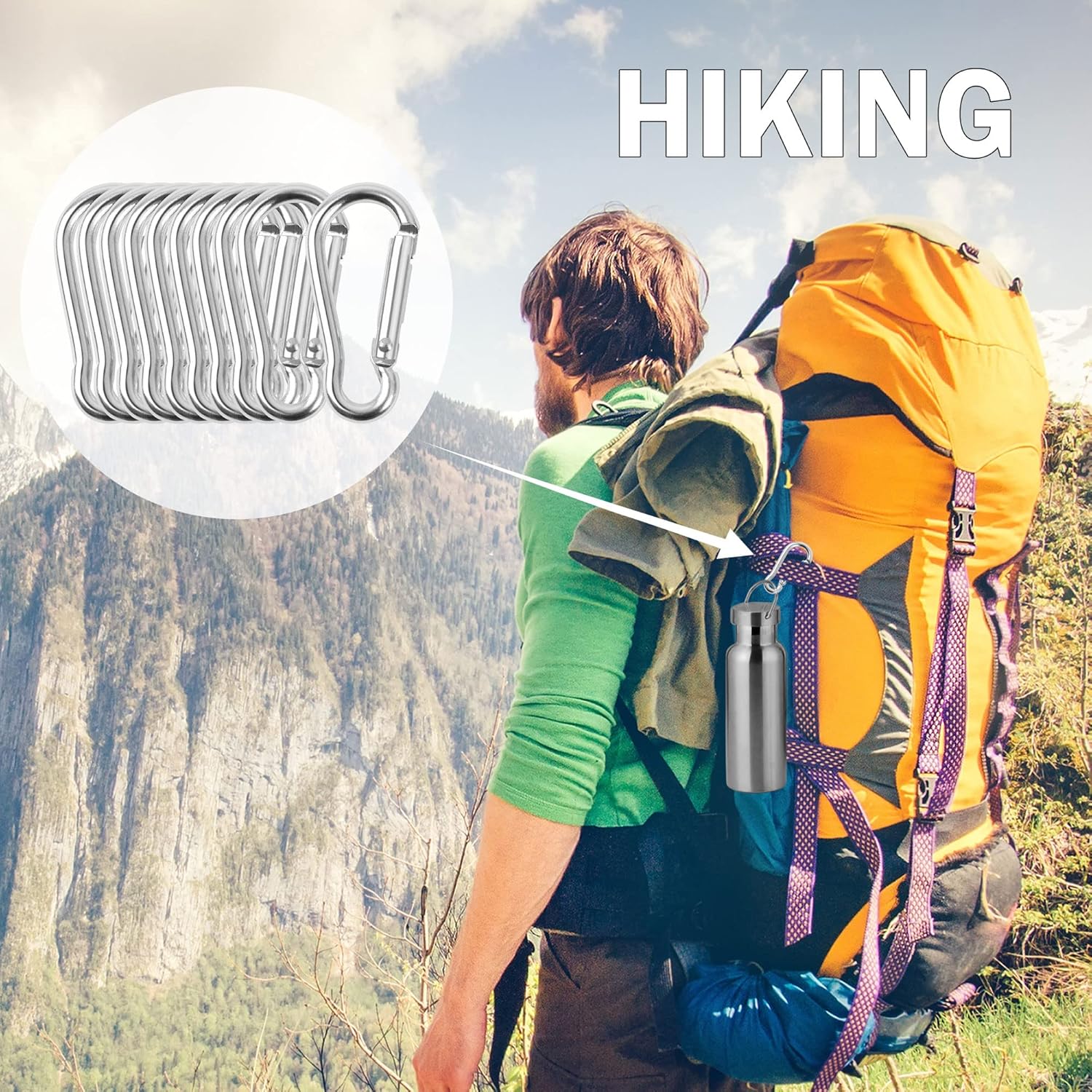 uxcell 10 PCS Aluminum Carabiner Keychain Clips for Hanging, Spring Snap Hooks Quick Link for Locking, 2.4" Key Ring for Loaded Gate Outdoor Camping Hiking Fishing Traveling, Silver - Image 6