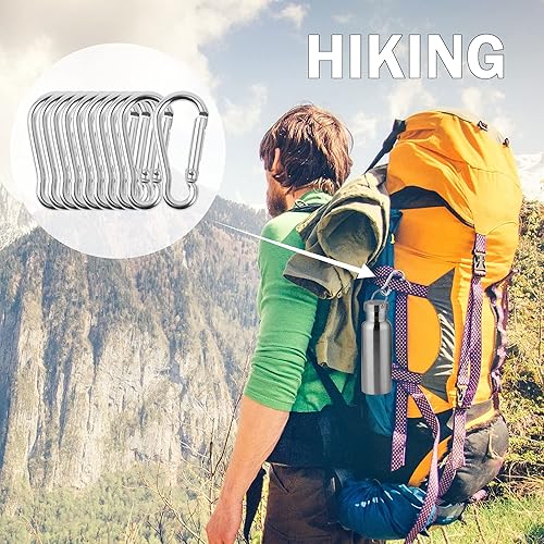 Miniatura 6 de uxcell Mosquetón de aluminio para colgar, ganchos de resorte de enlace rápido para cerrar, llavero de 2.4 pulgadas para puerta cargada, campamento