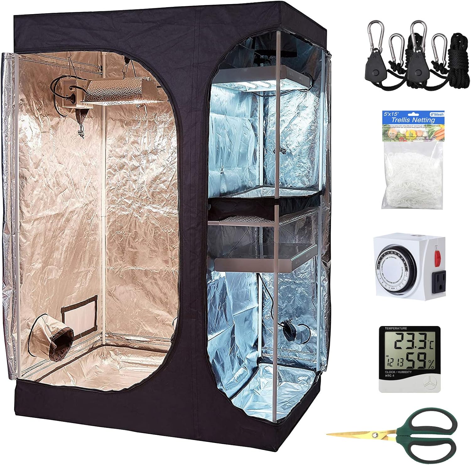 Amazon Com Primegarden 36 X24 X53 2 In 1 Grow Tent Kit Indoor Plant Grow Tent Room 24 Hour Timer 60mm Bonsai Straight Scissors Digital Hygrometer Thermometer Trellis Nets 1 Pair Of Rope