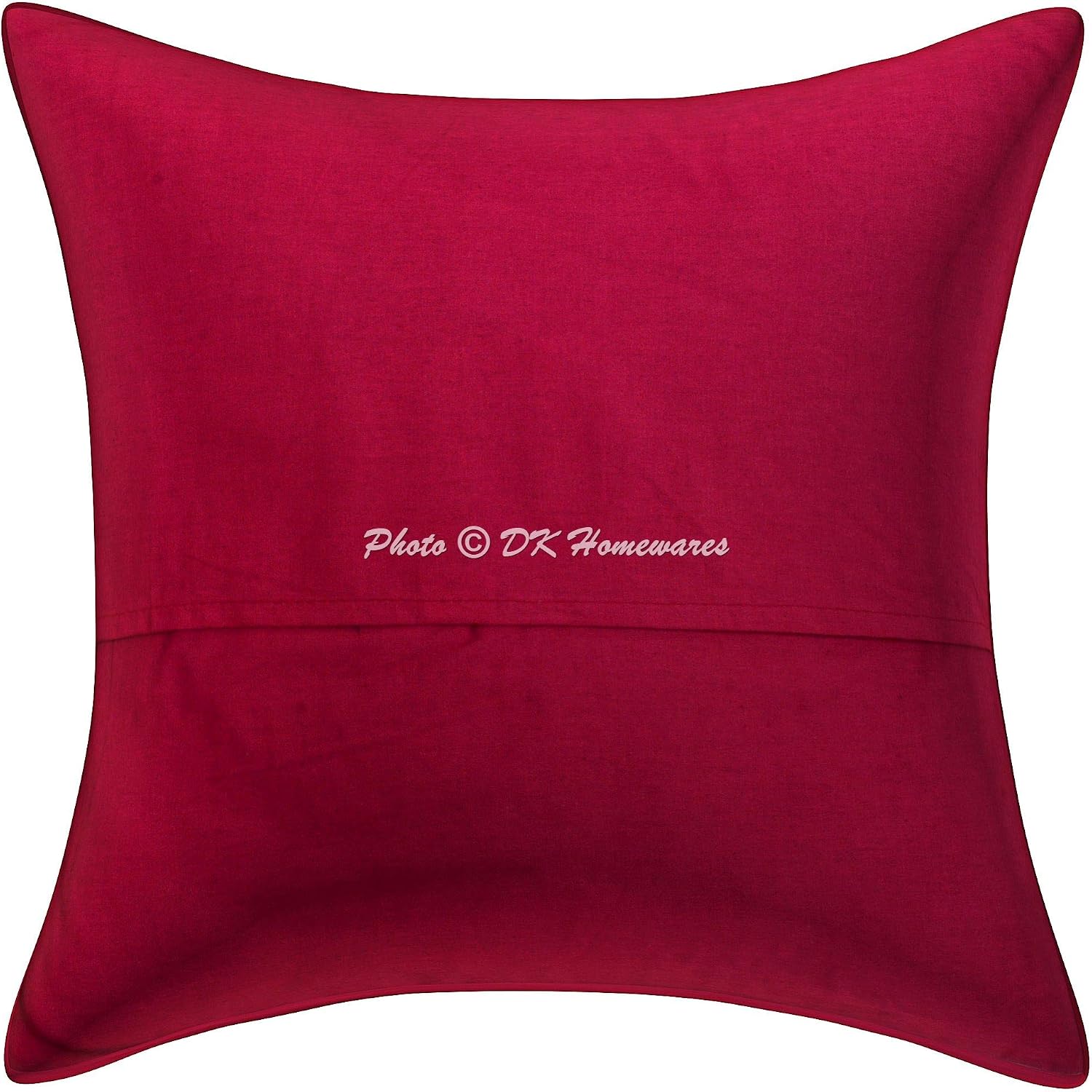Ethnic Decorative Toss Throw Pillow Covers 16 Inch Cotton Kantha Tropicana Boho Square Accent Cushion Covers (Size - 40x40 cm ; Color: Dark Pink) - Set of 4 Pcs (Cover Only)